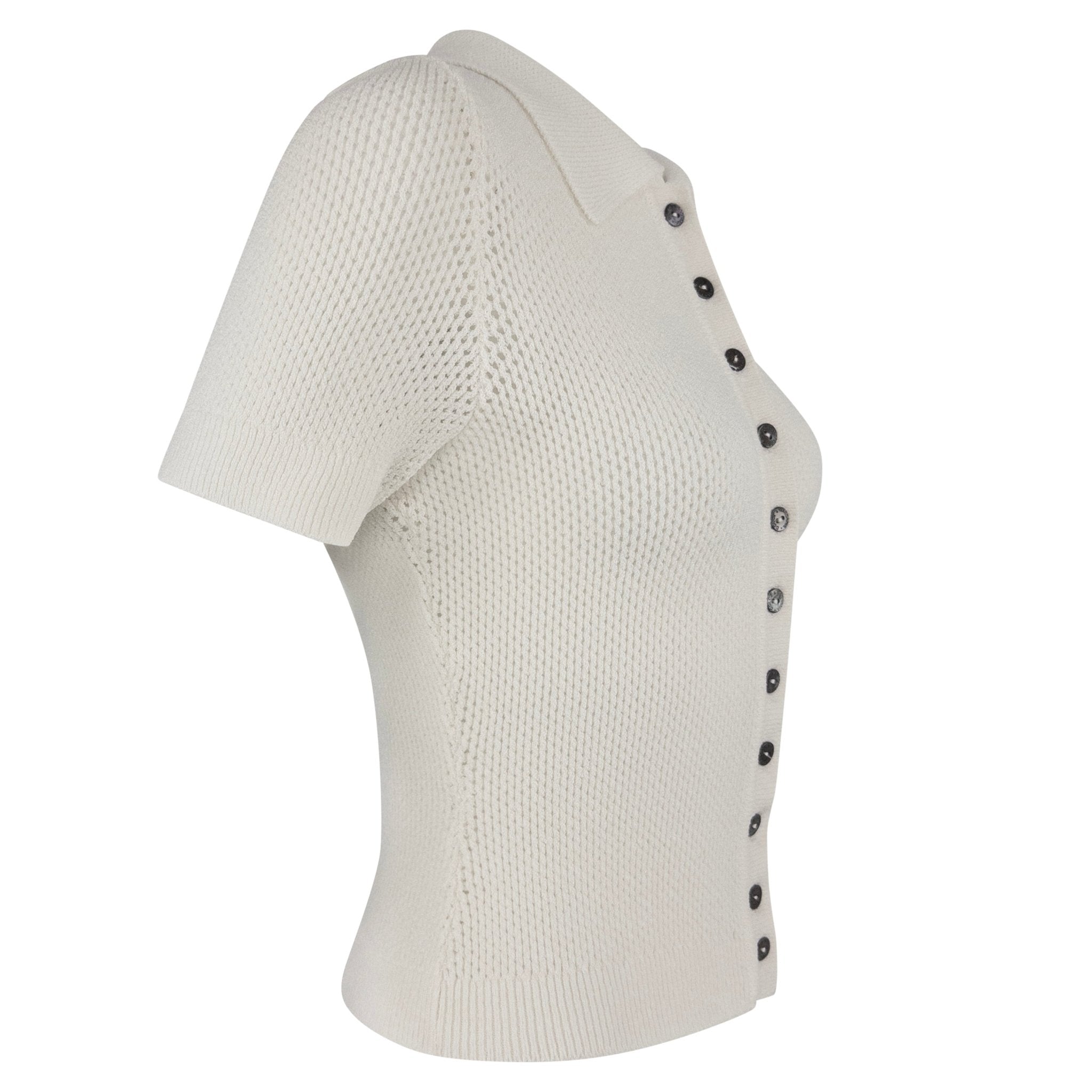 S/S 1996 Dolce & Gabbana White Sheer Knit Button Up Short Sleeve Polo Top - RealList