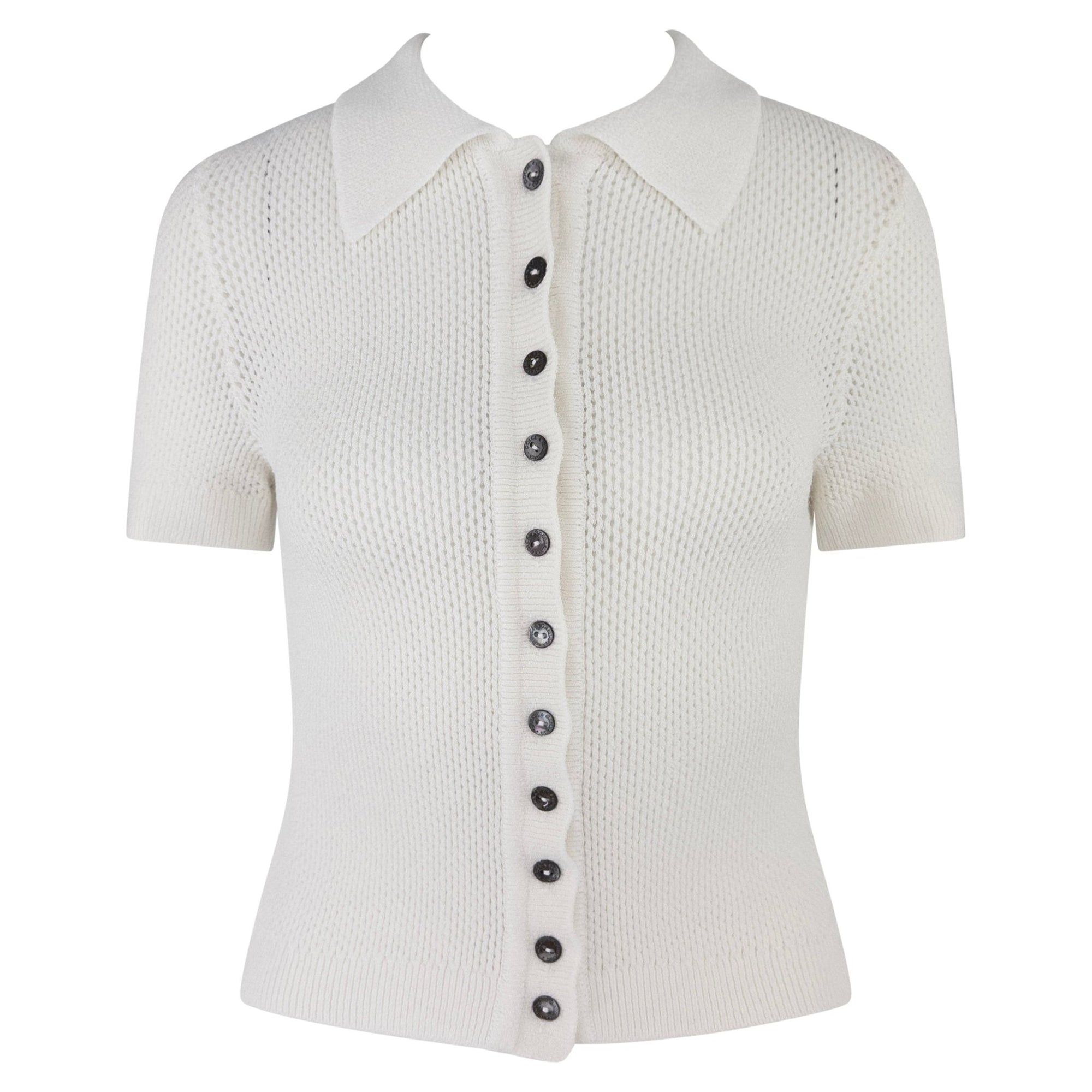 S/S 1996 Dolce & Gabbana White Sheer Knit Button Up Short Sleeve Polo Top - RealList