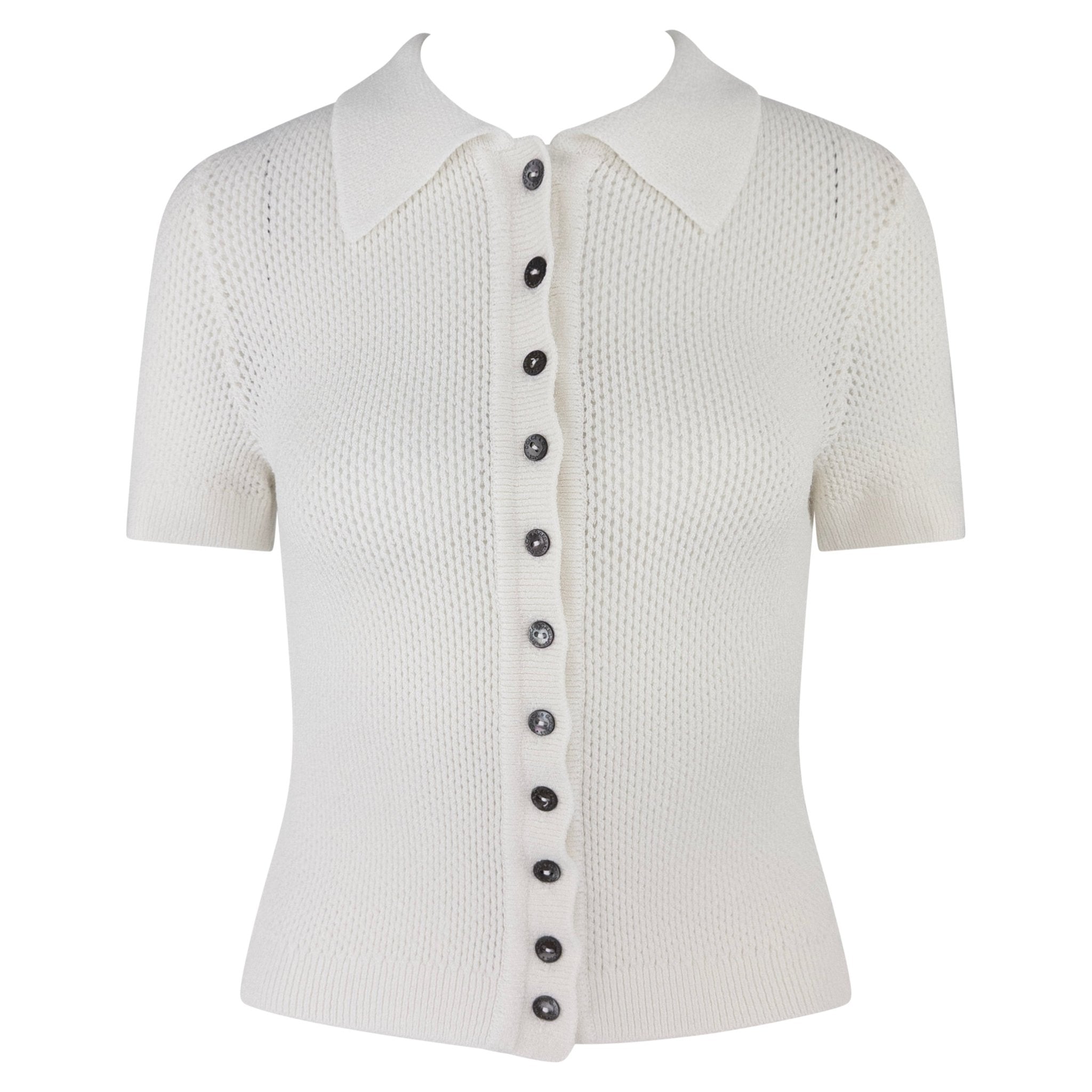 S/S 1996 Dolce & Gabbana White Sheer Knit Button Up Short Sleeve Polo Top - RealList