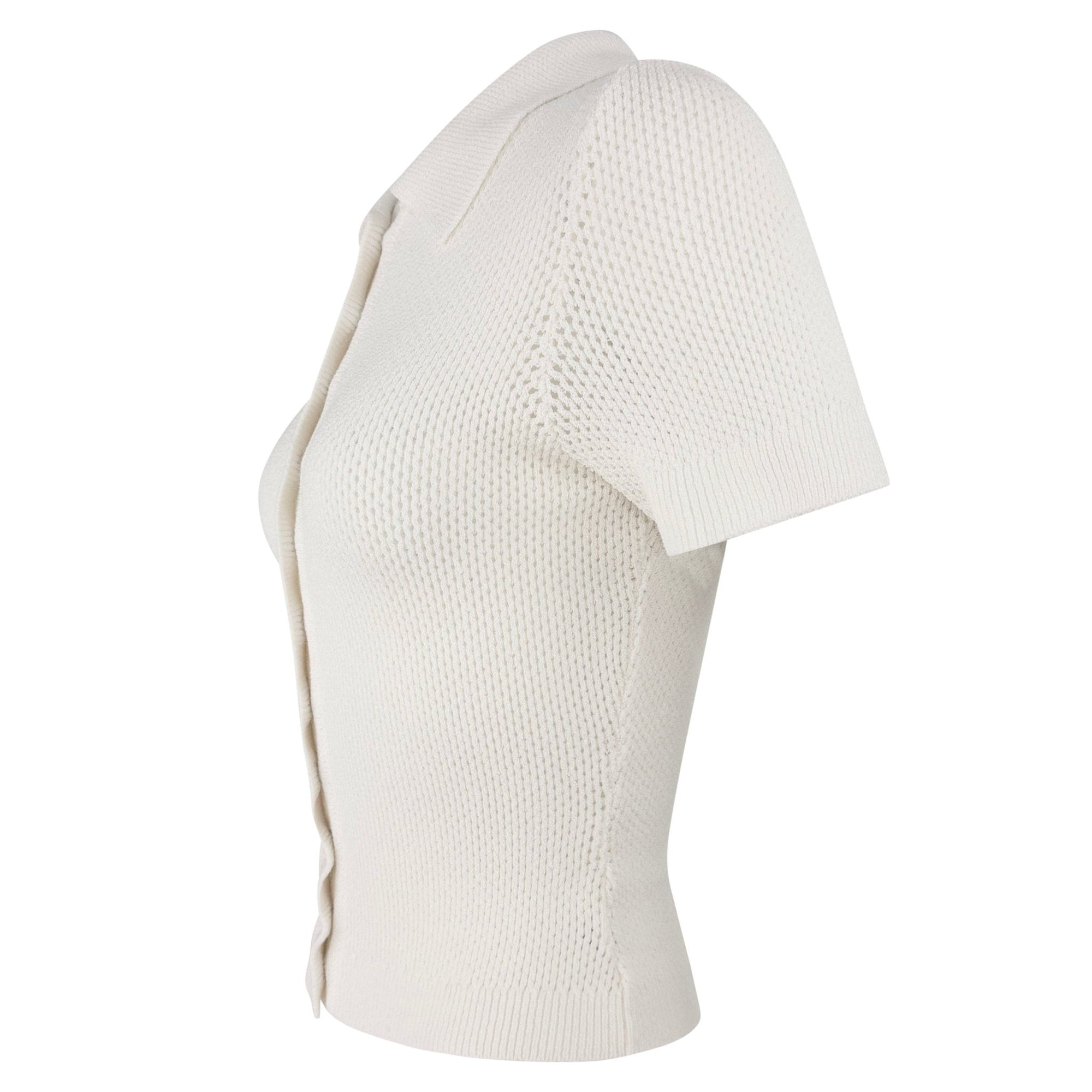 S/S 1996 Dolce & Gabbana White Sheer Knit Button Up Short Sleeve Polo Top - RealList