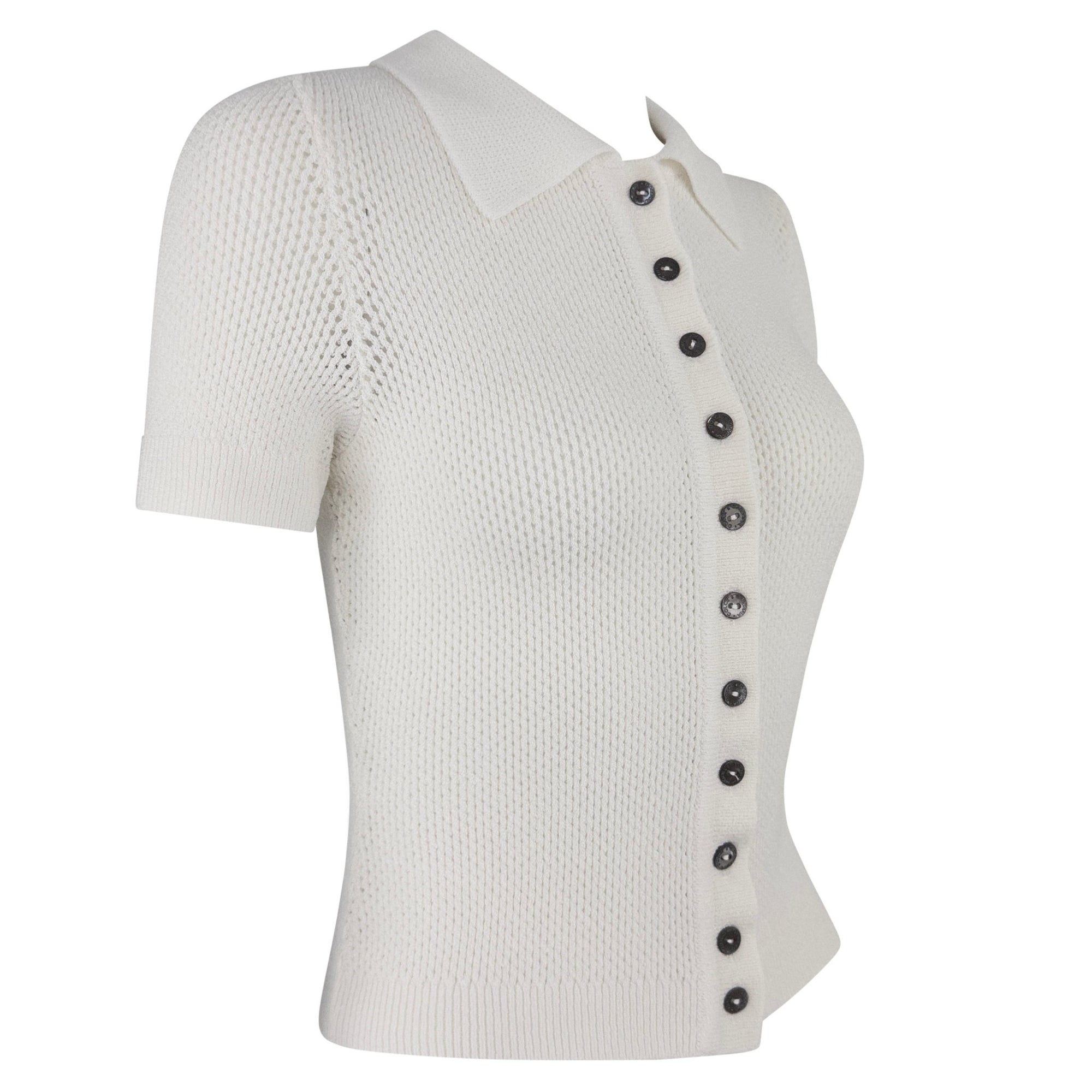 S/S 1996 Dolce & Gabbana White Sheer Knit Button Up Short Sleeve Polo Top - RealList