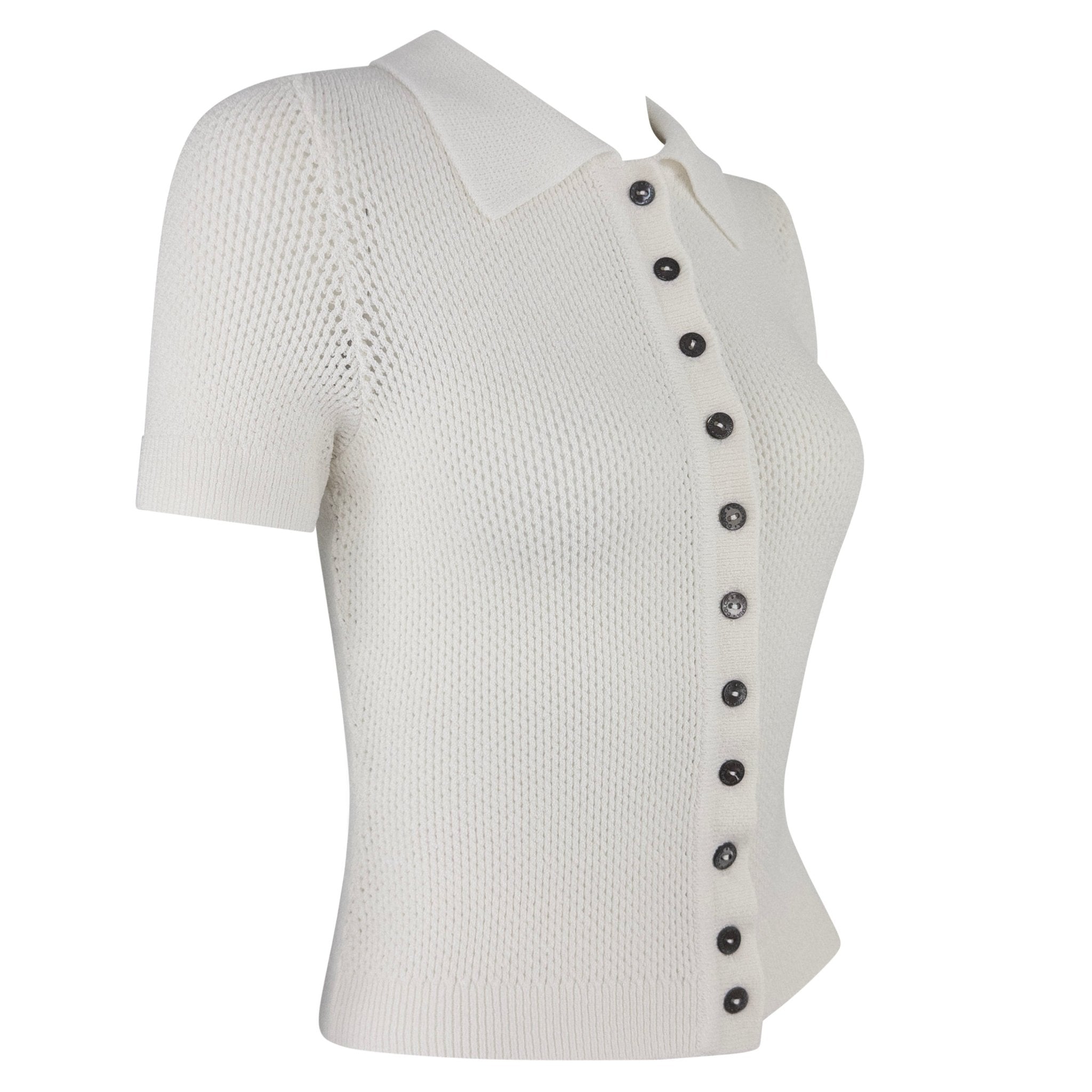 S/S 1996 Dolce & Gabbana White Sheer Knit Button Up Short Sleeve Polo Top - RealList