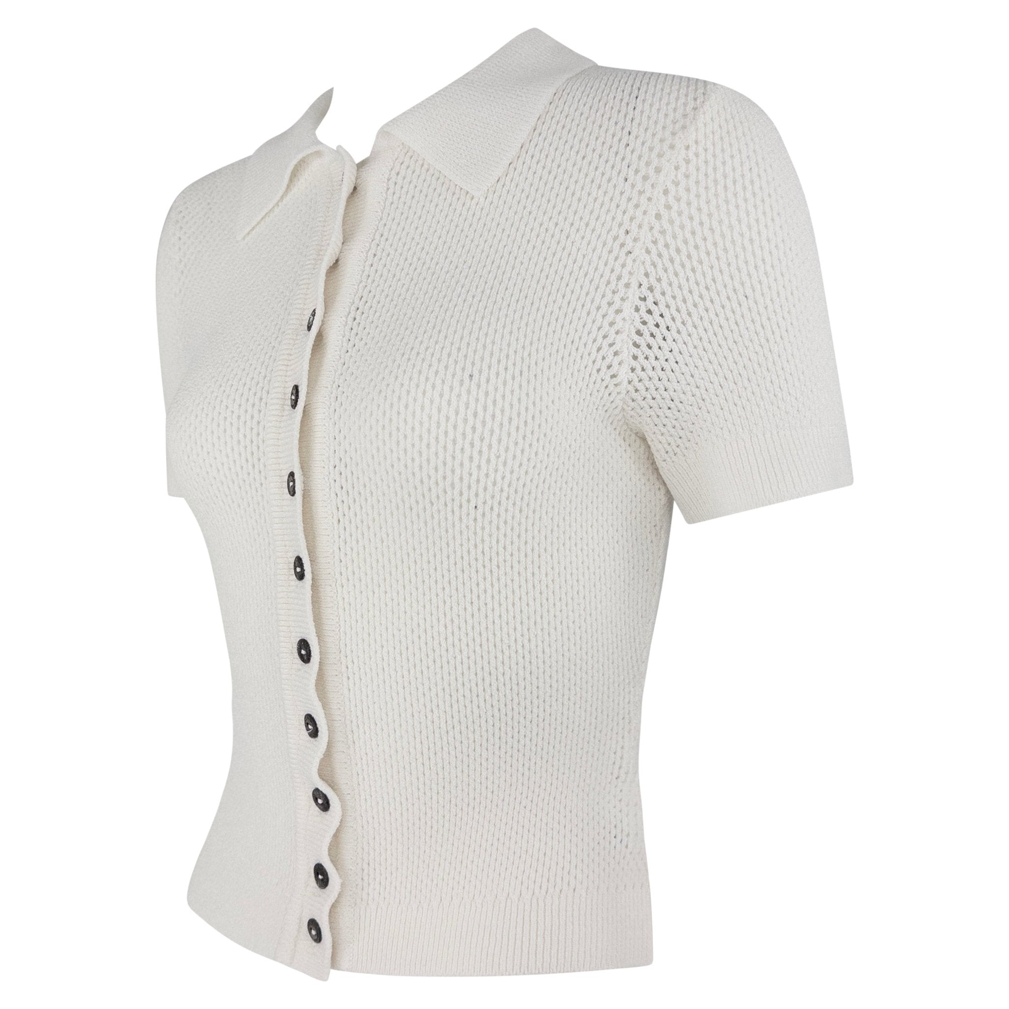 S/S 1996 Dolce & Gabbana White Sheer Knit Button Up Short Sleeve Polo Top - RealList