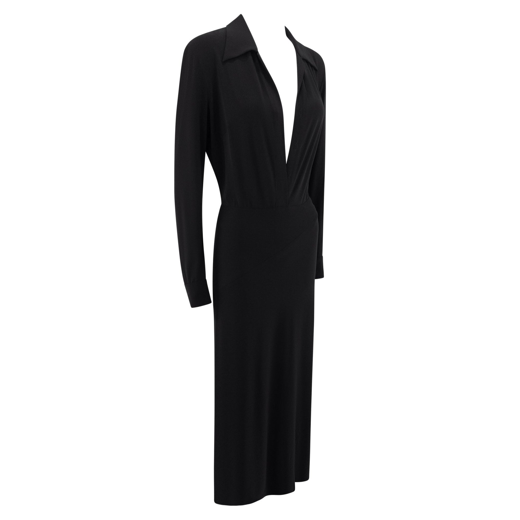 S/S 1996 Donna Karan Black Bodycon Plunging Bodysuit Maxi Dress - RealList