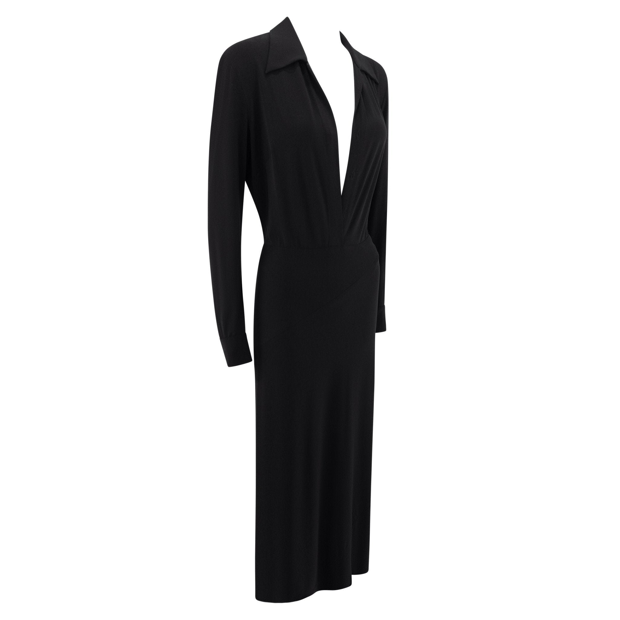 S/S 1996 Donna Karan Black Bodycon Plunging Bodysuit Maxi Dress - RealList