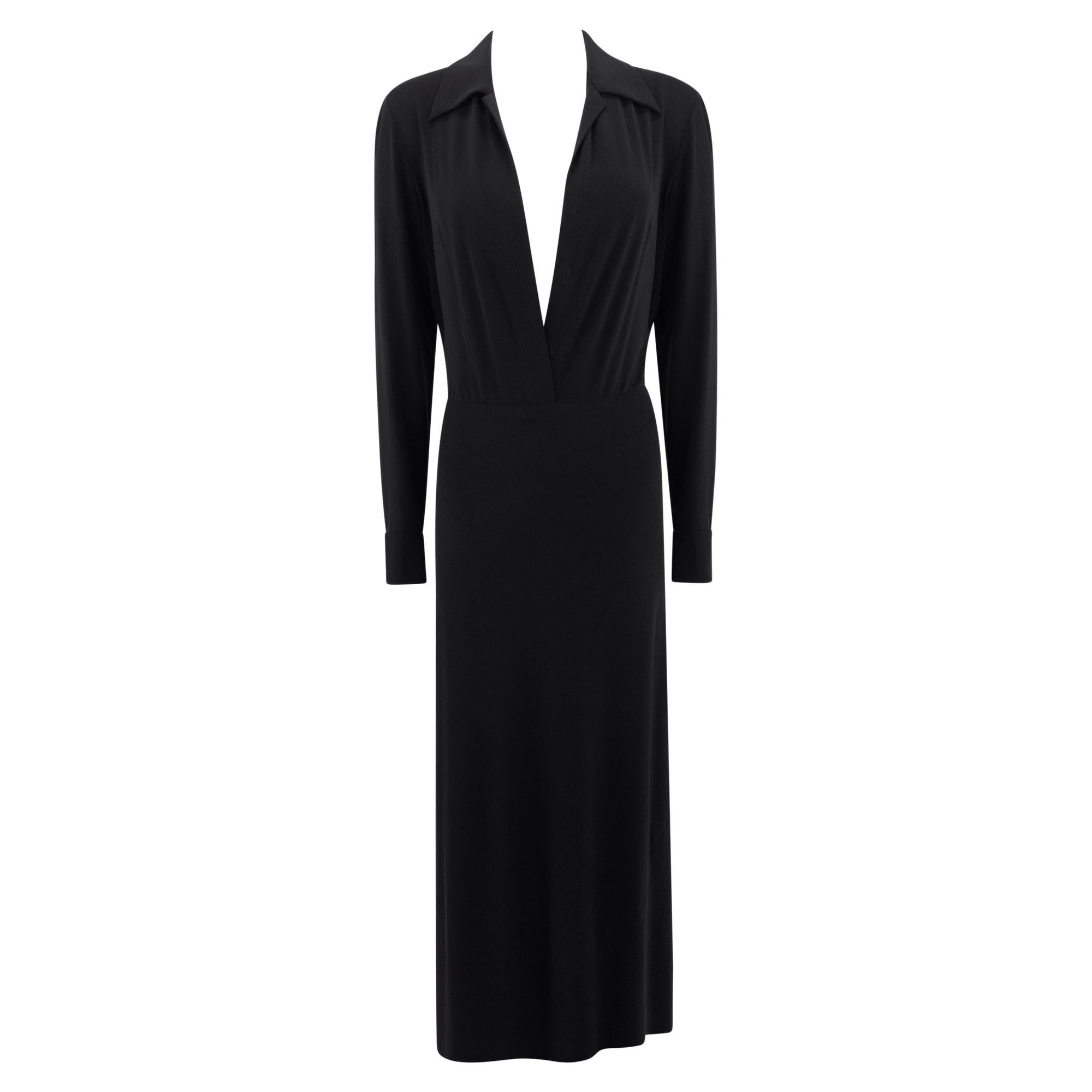 S/S 1996 Donna Karan Black Bodycon Plunging Bodysuit Maxi Dress - RealList