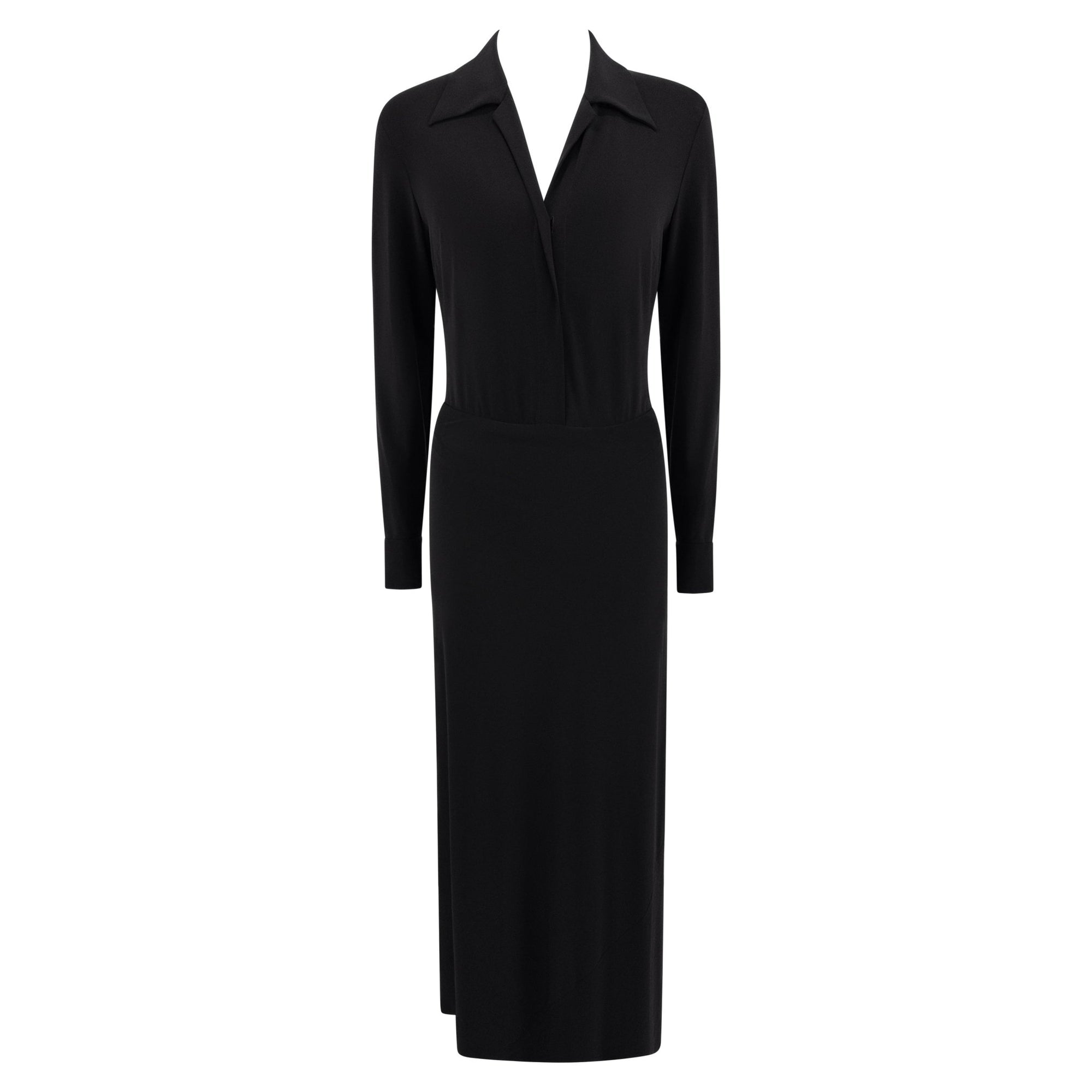 S/S 1996 Donna Karan Black Bodycon Plunging Bodysuit Maxi Dress - RealList