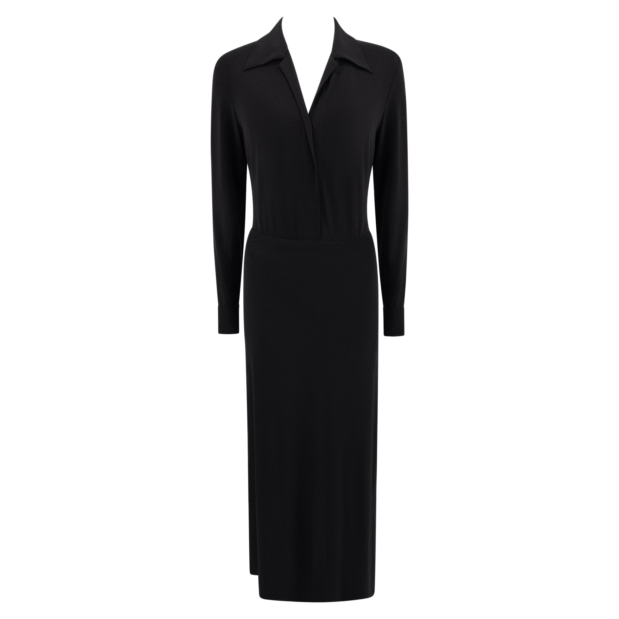 S/S 1996 Donna Karan Black Bodycon Plunging Bodysuit Maxi Dress - RealList