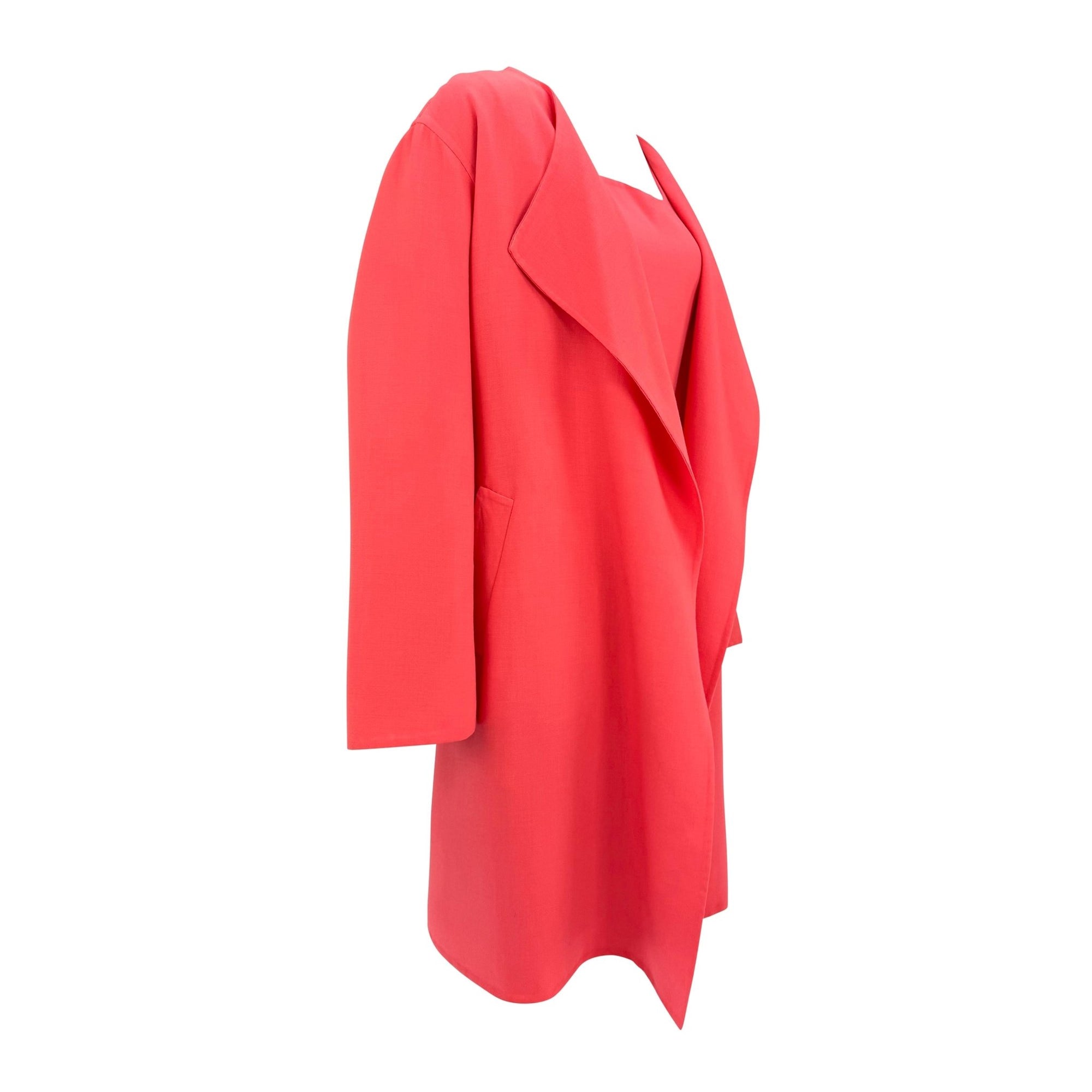 S/S 1996 Donna Karan Runway Bright Pink Stretch Wool Overcoat Dress Set - RealList