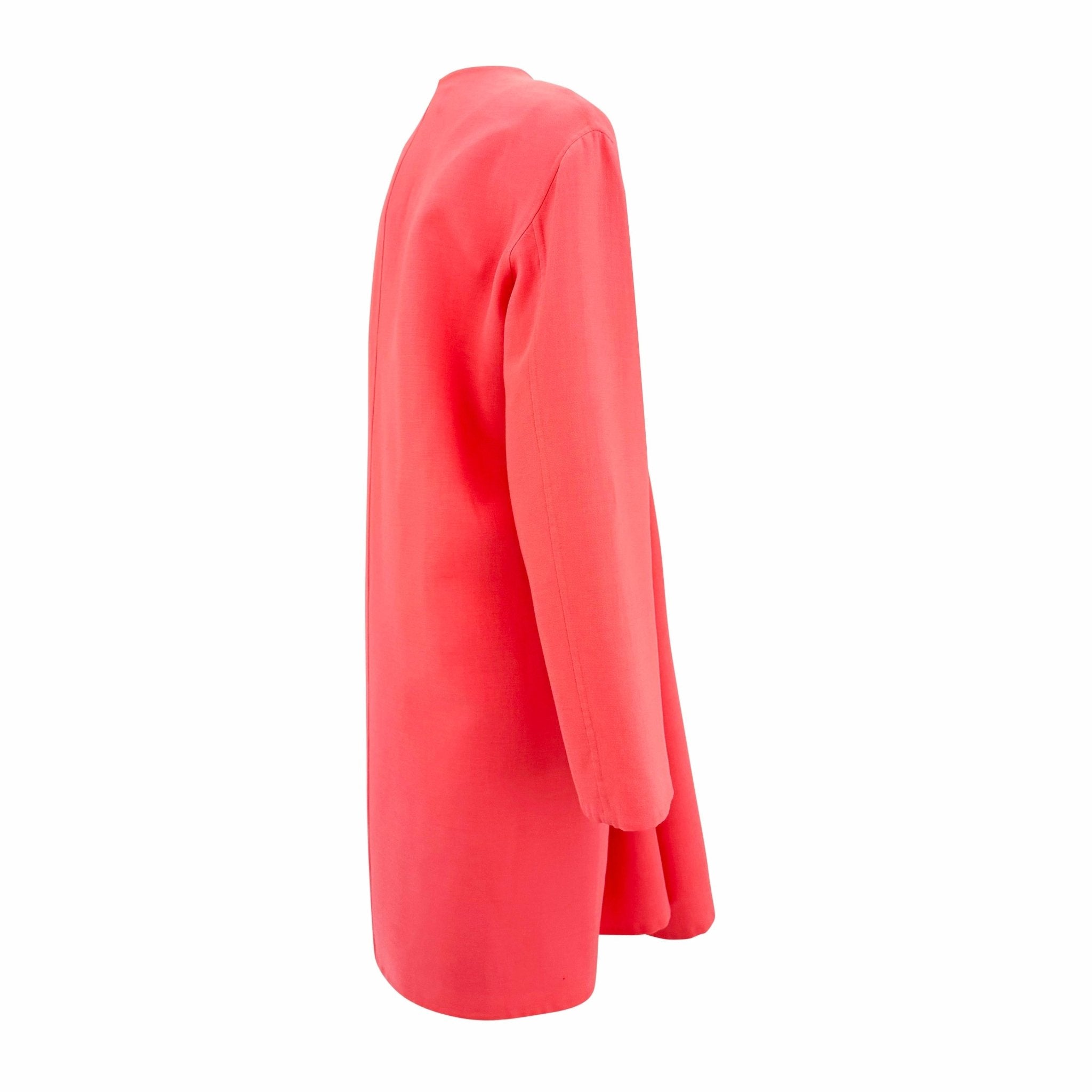S/S 1996 Donna Karan Runway Bright Pink Stretch Wool Overcoat Dress Set - RealList