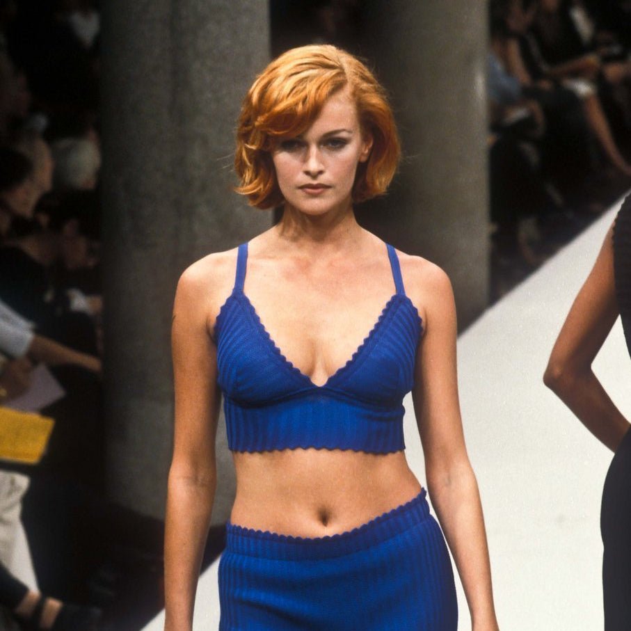 S/S 1996 Fendi by Karl Lagerfeld Runway Navy Blue Knit Bralette Crop Top - RealList