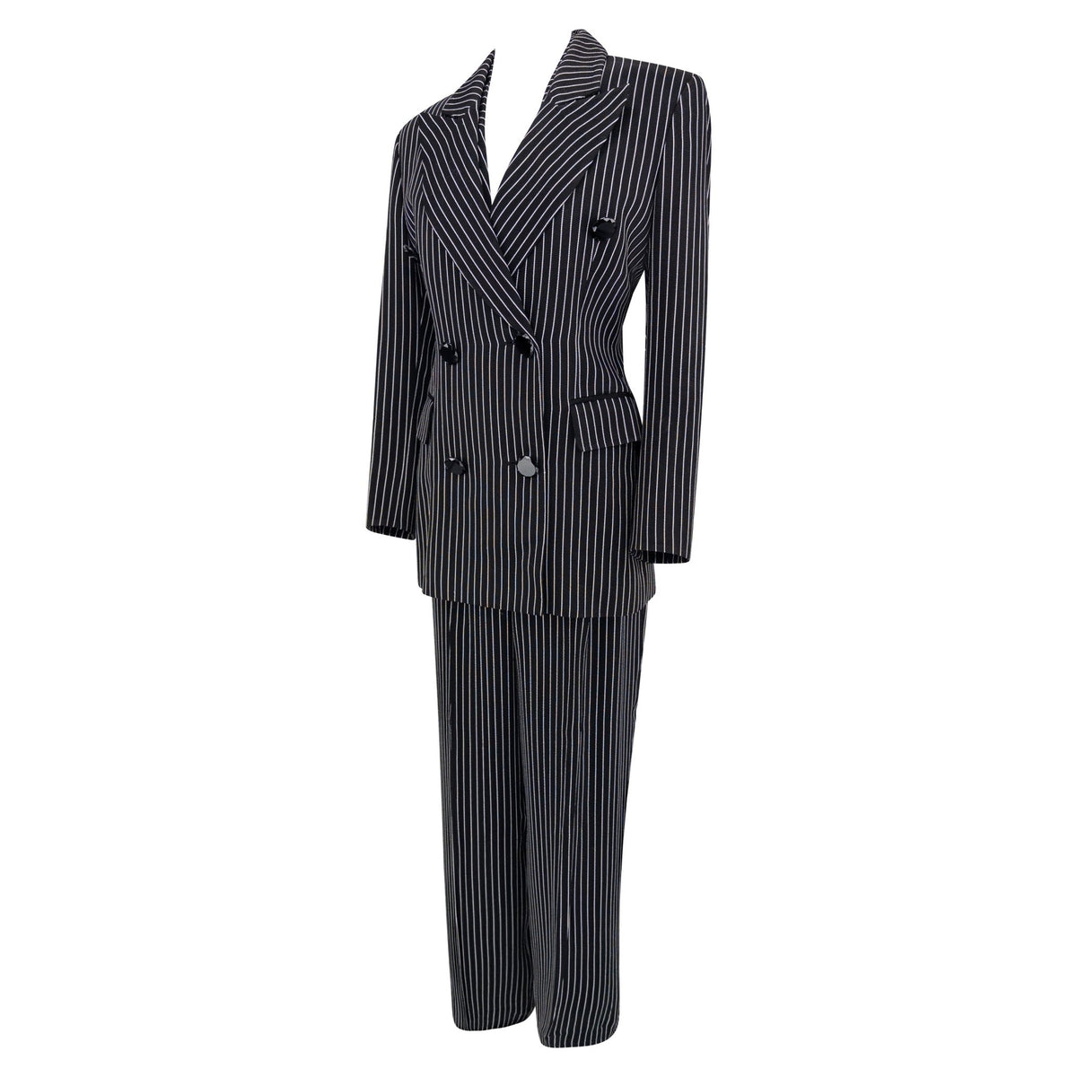 S/S 1996 Gianfranco Ferré Runway Black Pinstriped Double - Breasted 3 - Piece Pantsuit Set - RealList