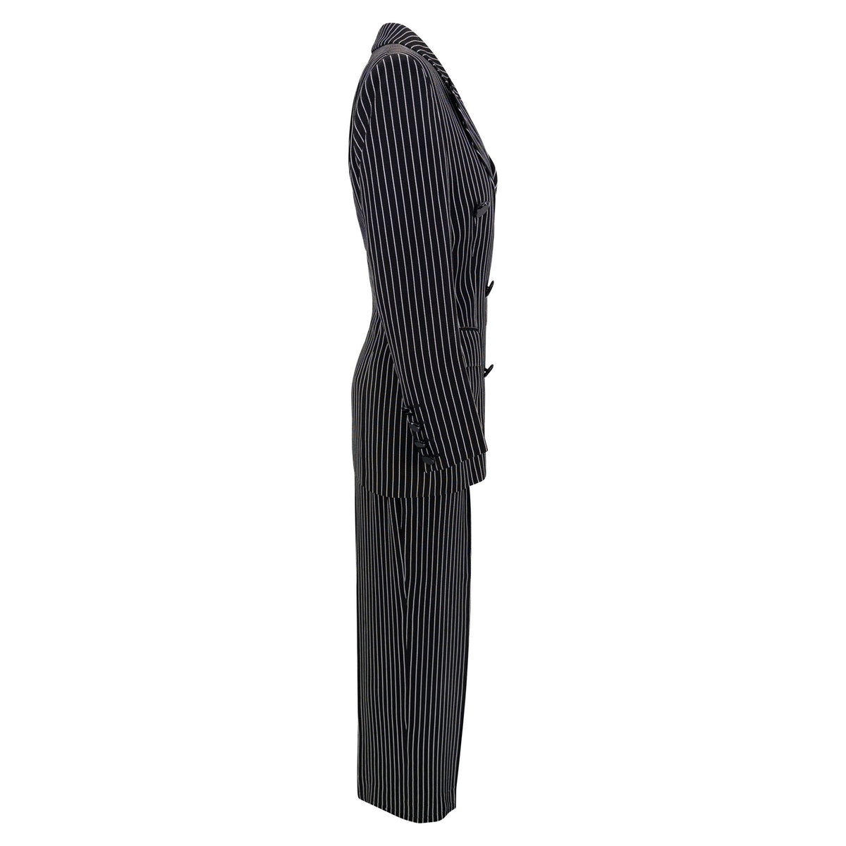 S/S 1996 Gianfranco Ferré Runway Black Pinstriped Double - Breasted 3 - Piece Pantsuit Set - RealList