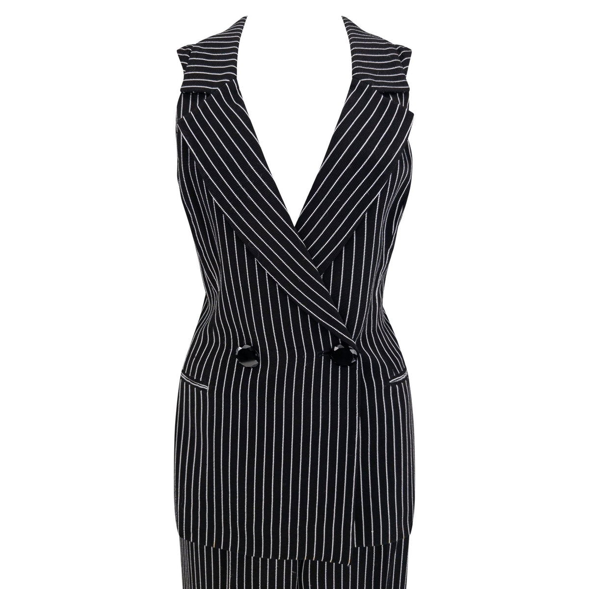 S/S 1996 Gianfranco Ferré Runway Black Pinstriped Double - Breasted 3 - Piece Pantsuit Set - RealList