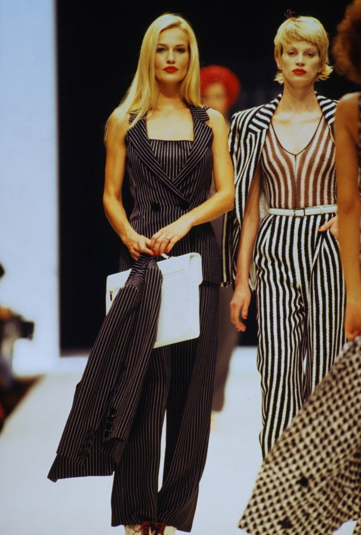 S/S 1996 Gianfranco Ferré Runway Black Pinstriped Double - Breasted 3 - Piece Pantsuit Set - RealList