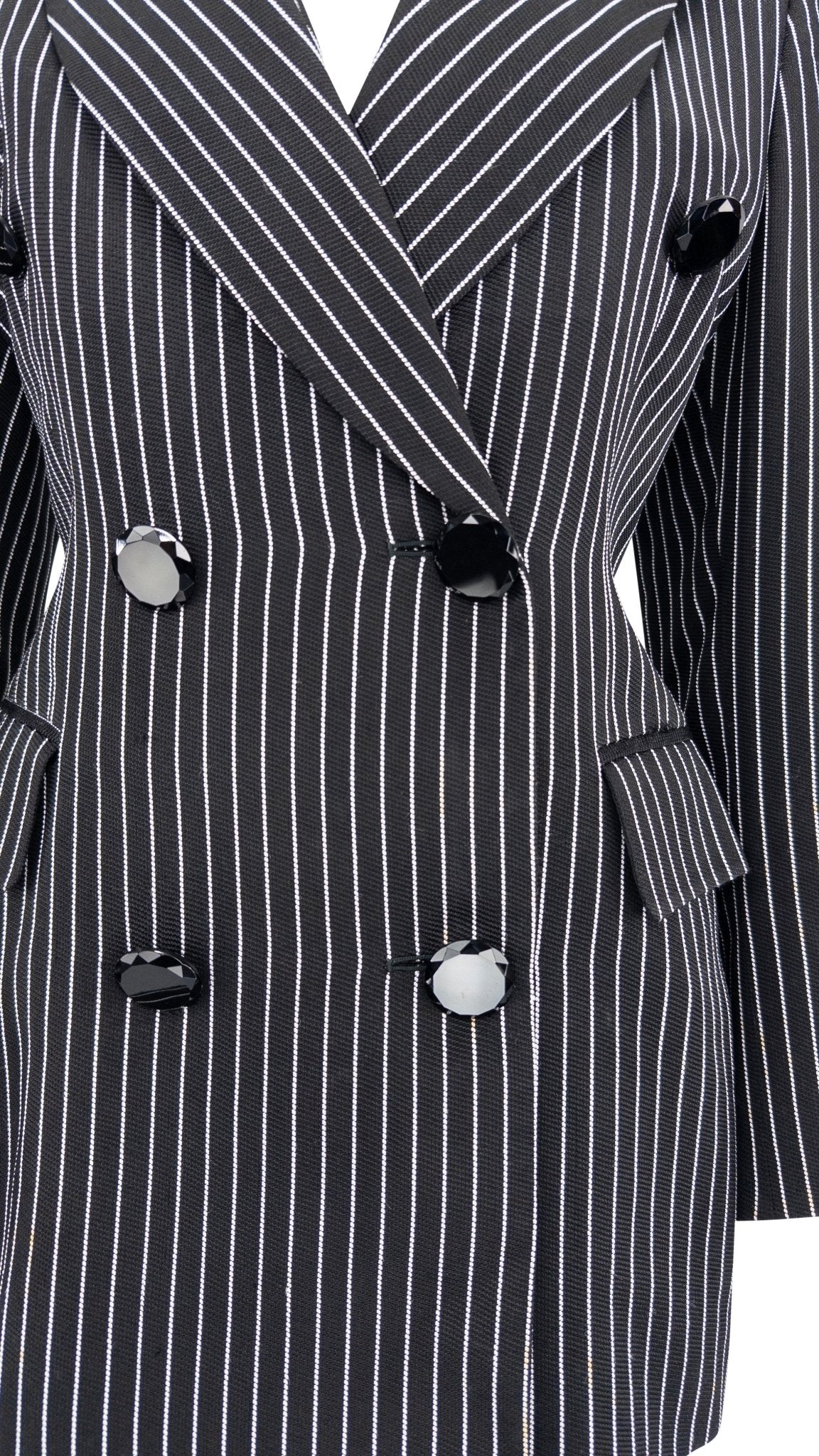 S/S 1996 Gianfranco Ferré Runway Black Pinstriped Double - Breasted 3 - Piece Pantsuit Set - RealList