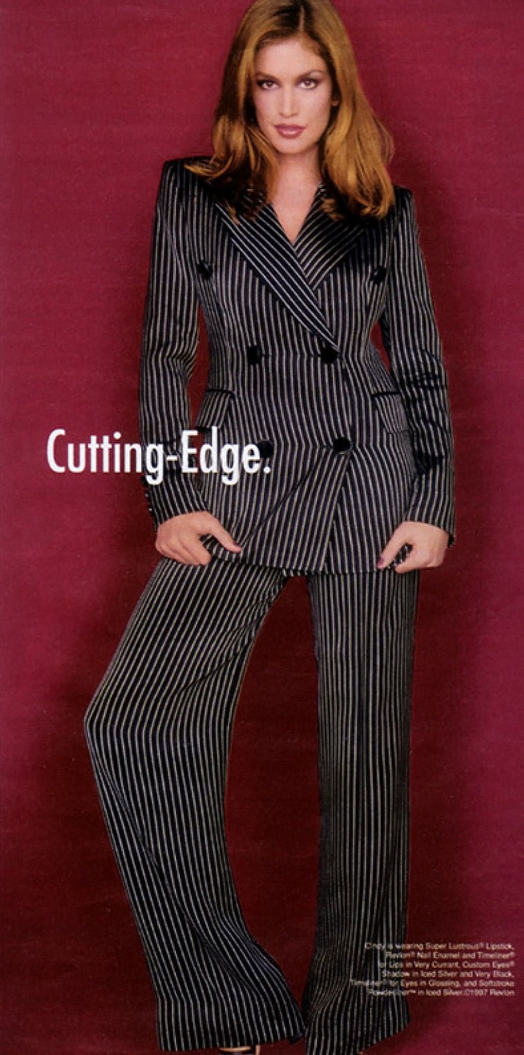 S/S 1996 Gianfranco Ferré Runway Black Pinstriped Double - Breasted 3 - Piece Pantsuit Set - RealList