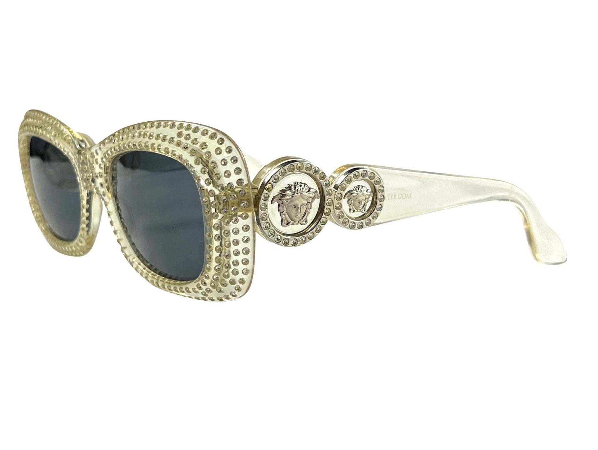 S/S 1996 Gianni Versace Ad Clear Rhinestone Medusa Sunglasses - RealList