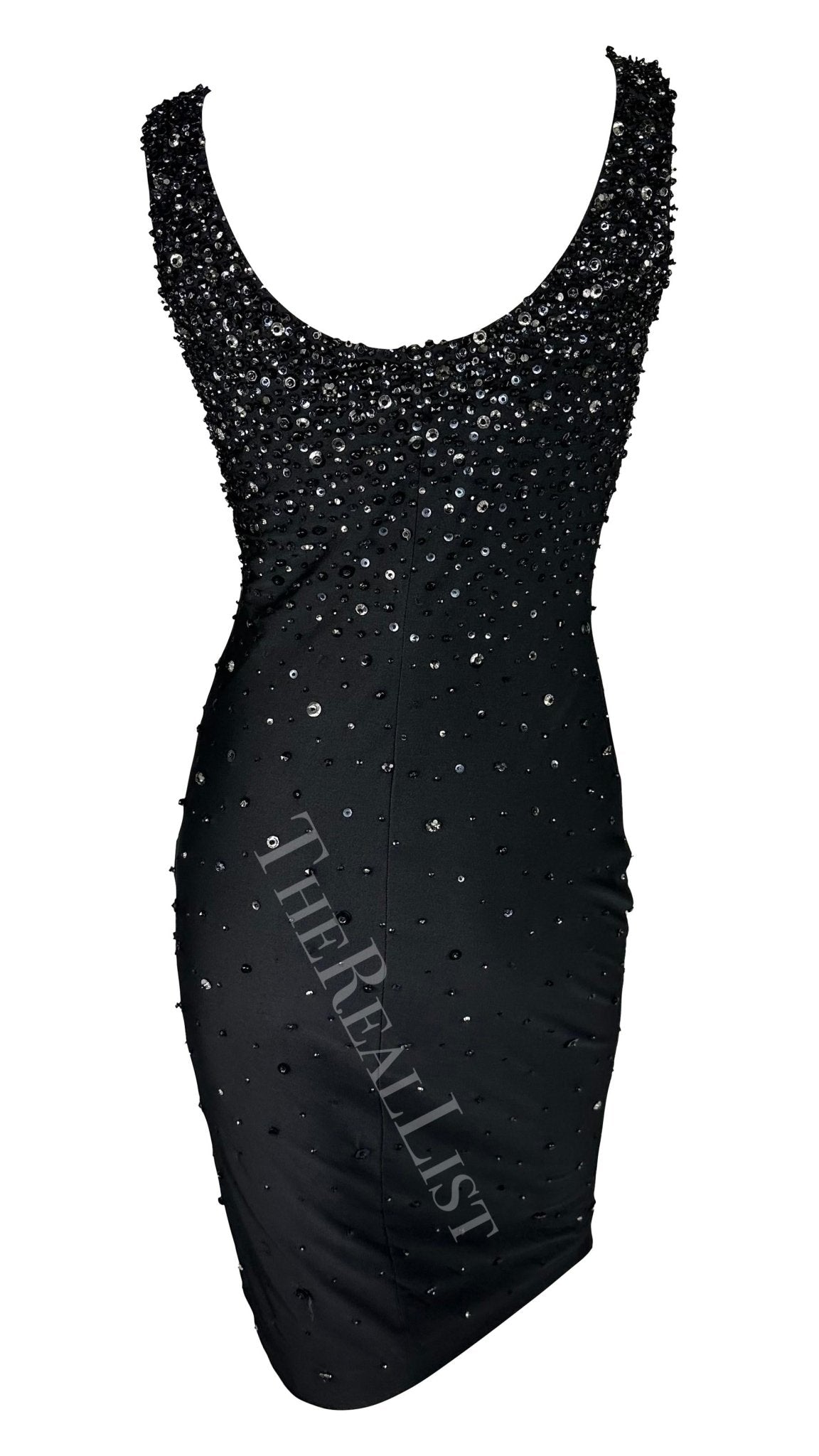 S/S 1996 Gianni Versace Black Beaded Sleeveless Bodycon Runway Dress - RealList