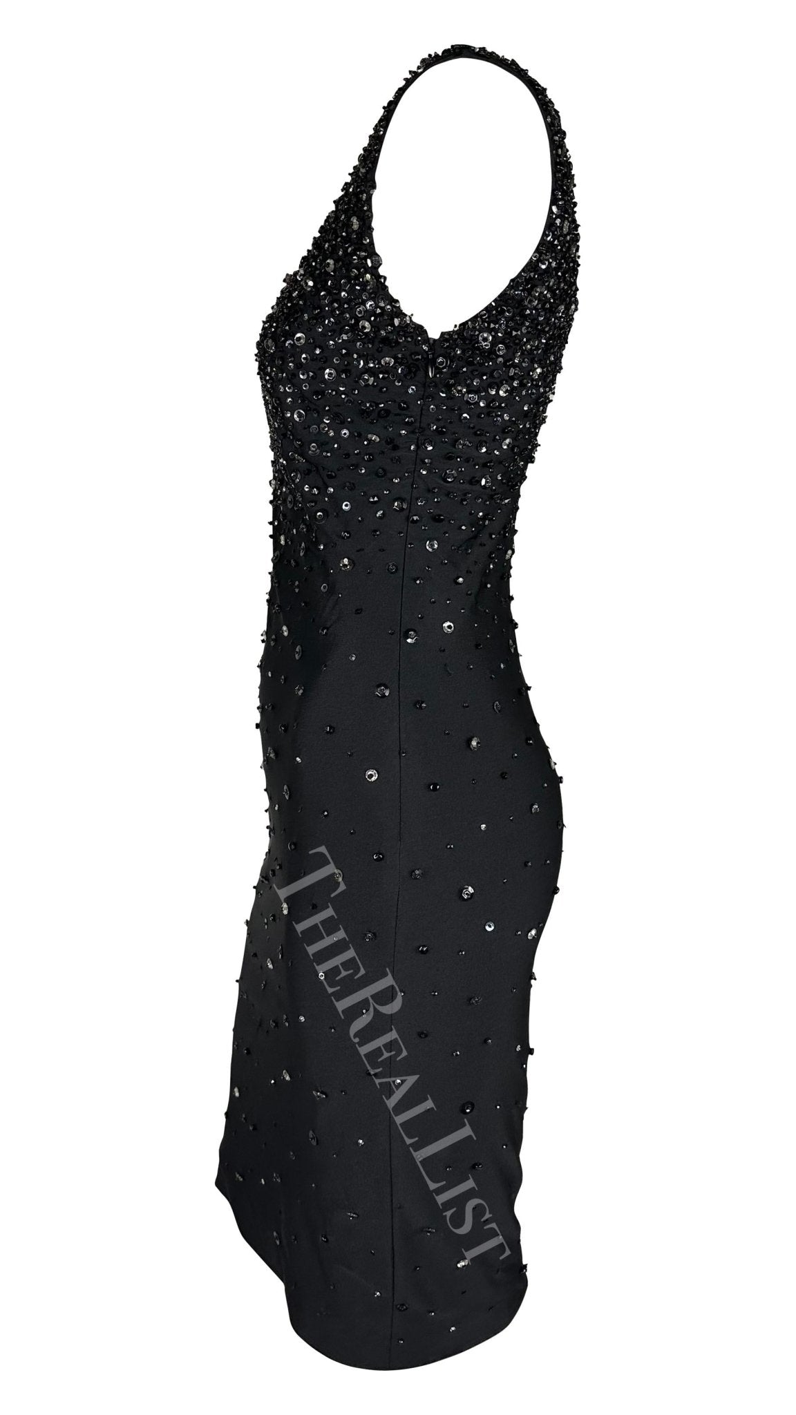 S/S 1996 Gianni Versace Black Beaded Sleeveless Bodycon Runway Dress - RealList