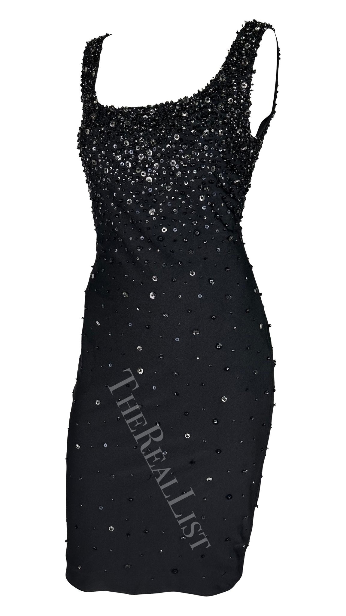 S/S 1996 Gianni Versace Black Beaded Sleeveless Bodycon Runway Dress - RealList