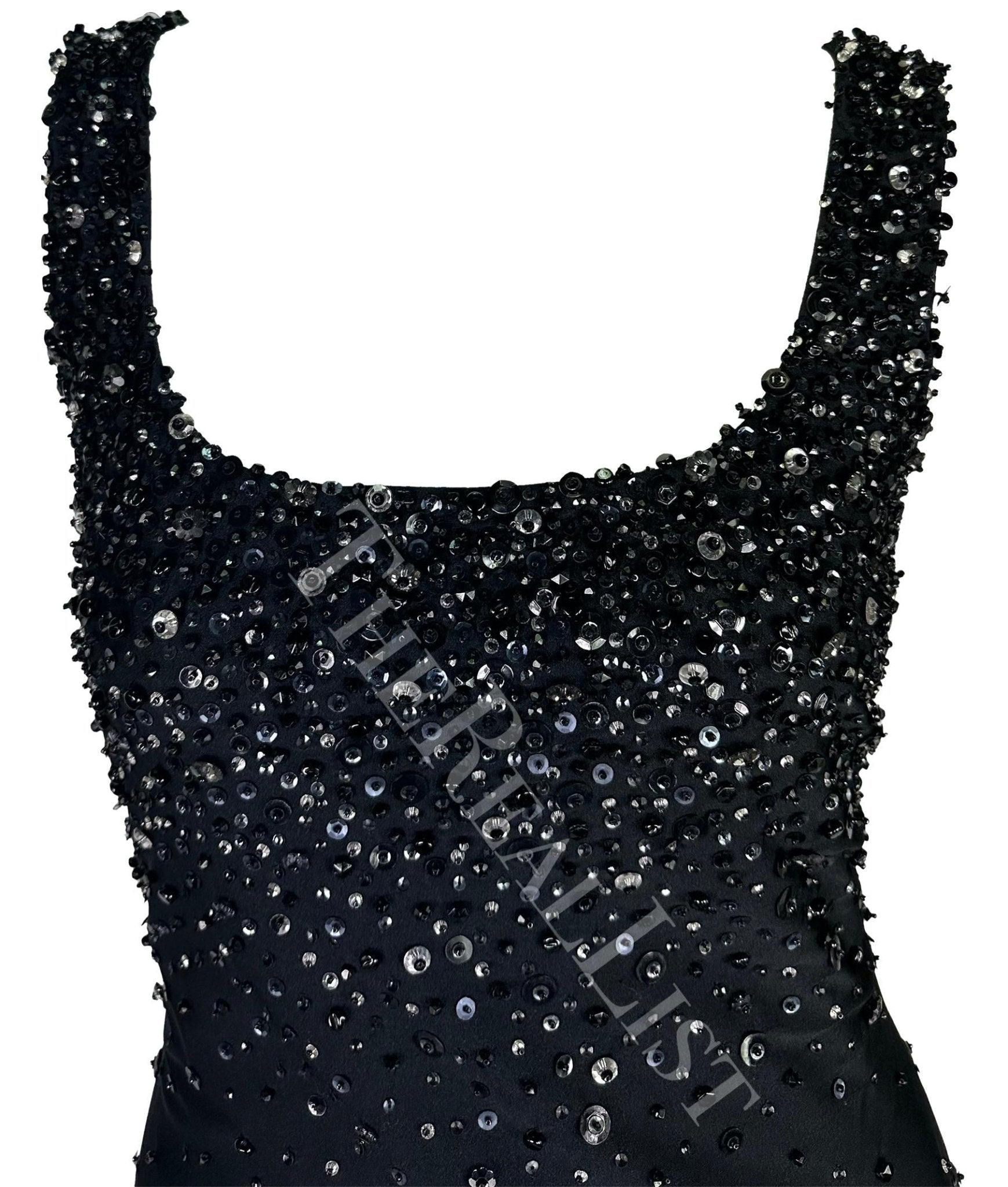 S/S 1996 Gianni Versace Black Beaded Sleeveless Bodycon Runway Dress - RealList