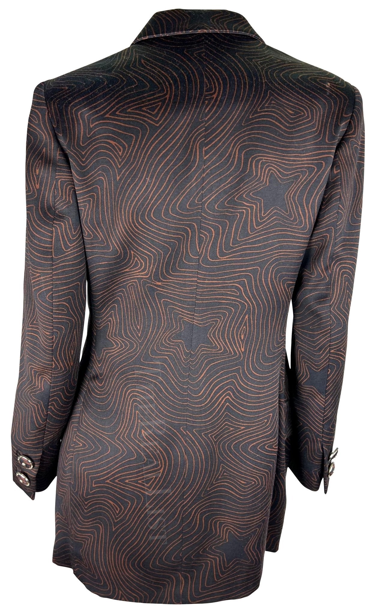 S/S 1996 Gianni Versace Black Brown Abstract Star Print Medusa Blazer - RealList