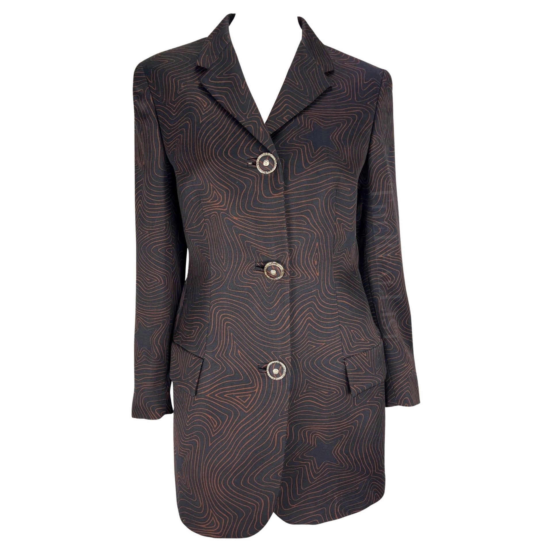 S/S 1996 Gianni Versace Black Brown Abstract Star Print Medusa Blazer - RealList