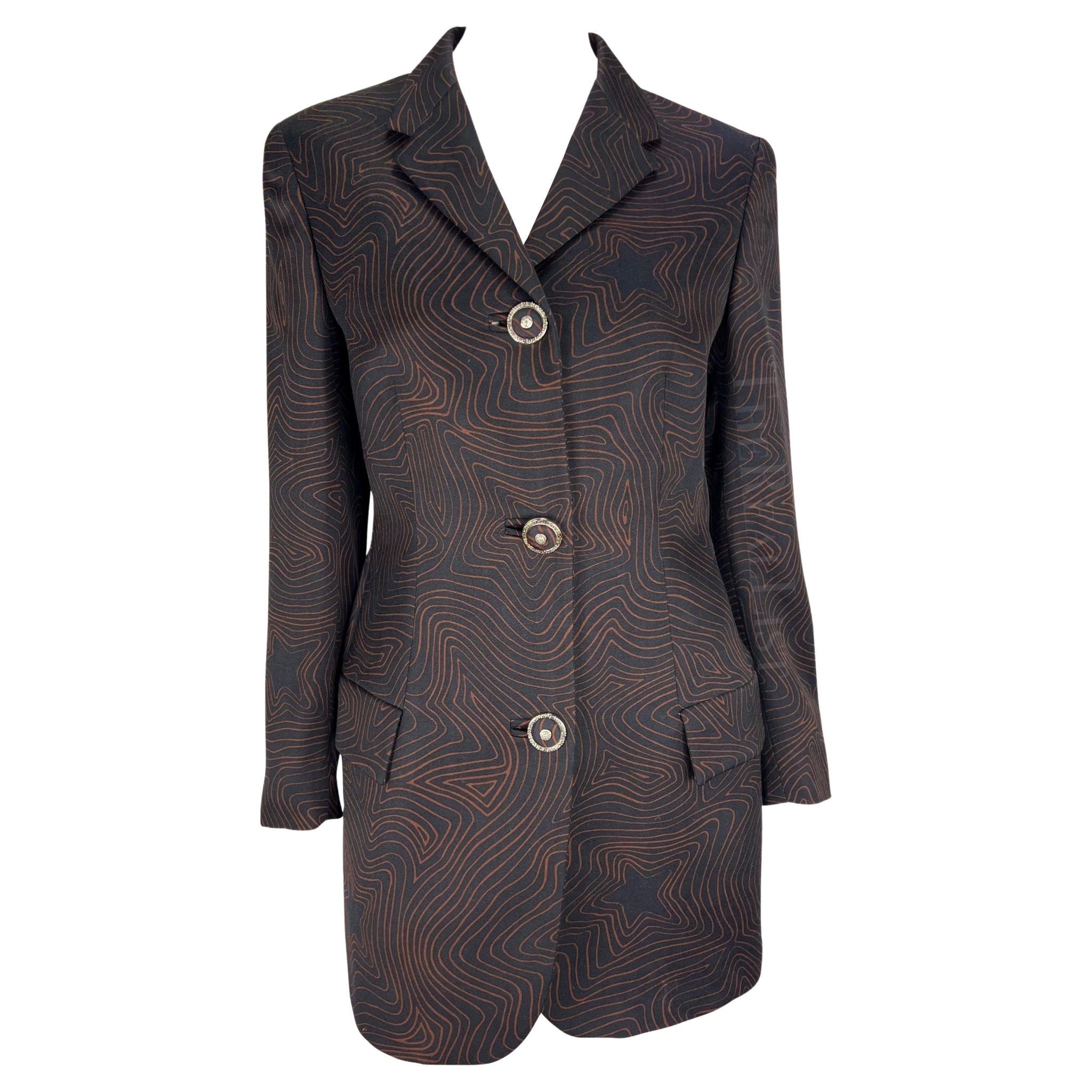 S/S 1996 Gianni Versace Black Brown Abstract Star Print Medusa Blazer - RealList