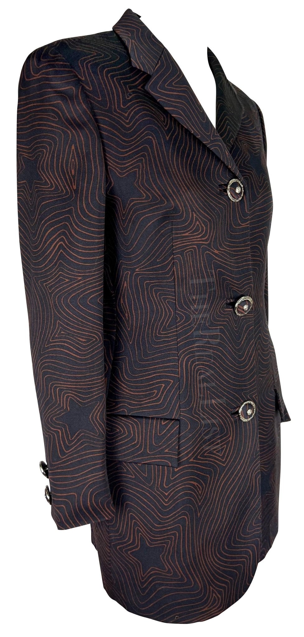 S/S 1996 Gianni Versace Black Brown Abstract Star Print Medusa Blazer - RealList