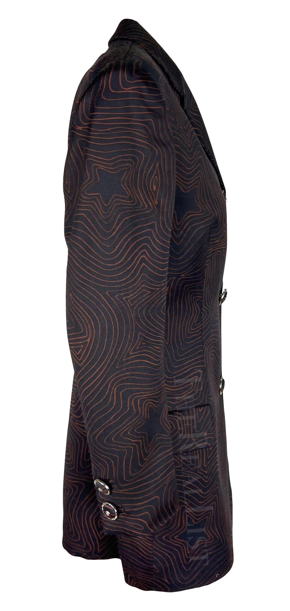 S/S 1996 Gianni Versace Black Brown Abstract Star Print Medusa Blazer - RealList