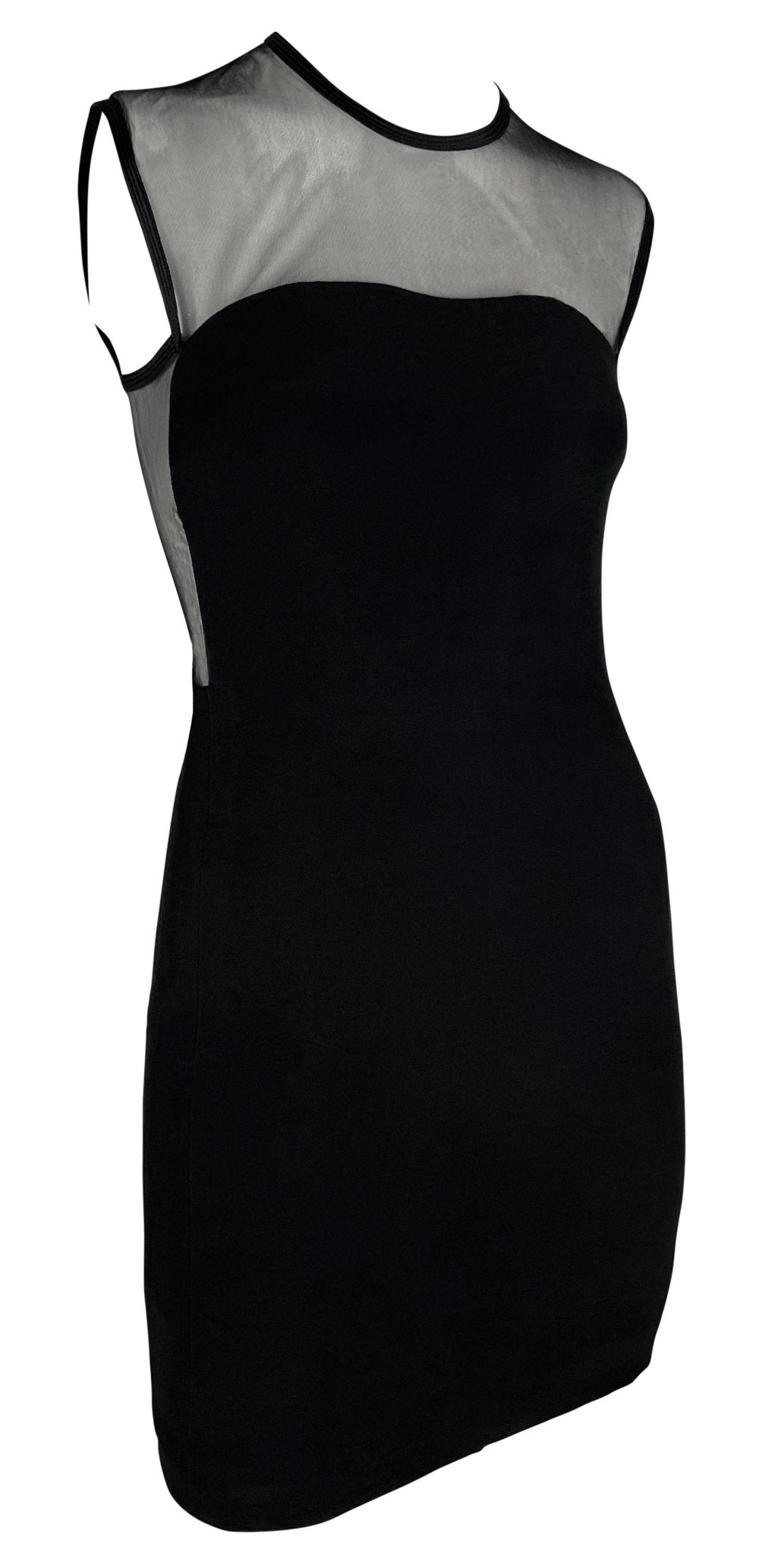 S/S 1996 Gianni Versace Black Sheer Panel Sleeveless Mesh Bodycon Dress - RealList