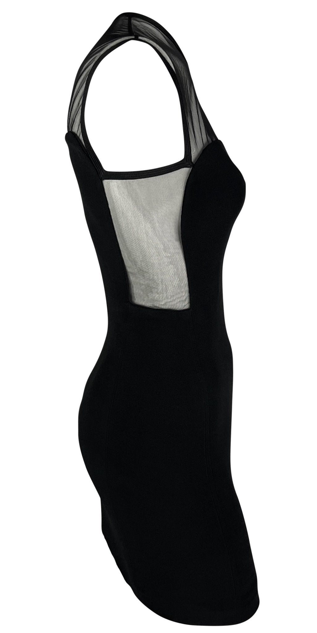 S/S 1996 Gianni Versace Black Sheer Panel Sleeveless Mesh Bodycon Dress - RealList
