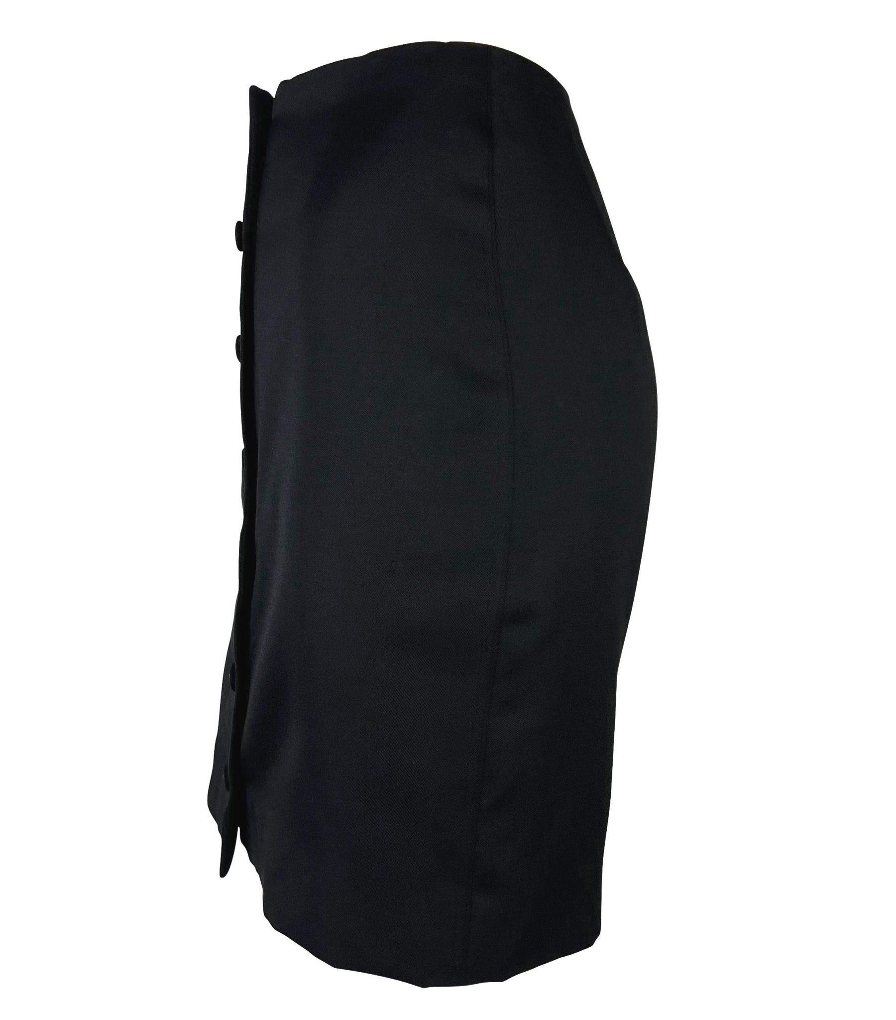 S/S 1996 Gianni Versace Couture Medusa Button Black Stretch Wool Mini Skirt - RealList