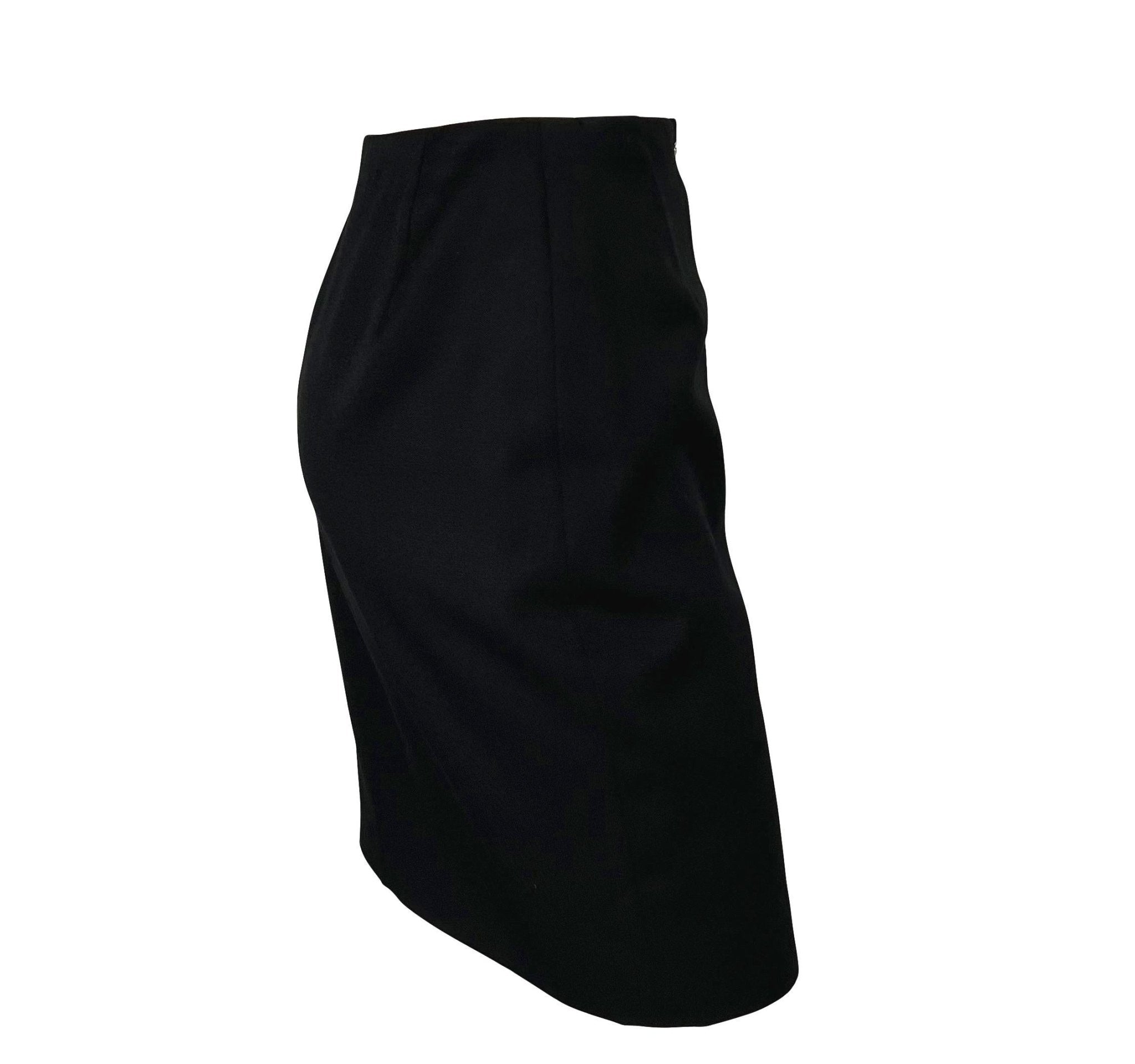S/S 1996 Gianni Versace Couture Medusa Button Black Stretch Wool Mini Skirt - RealList