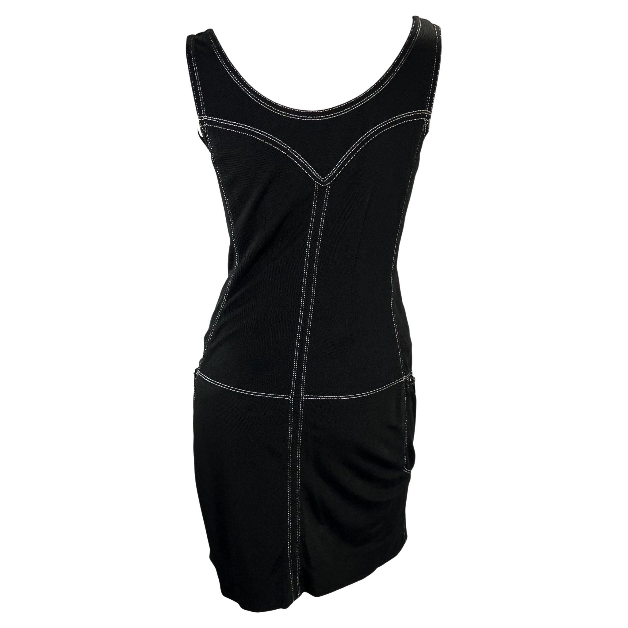 S/S 1996 Gianni Versace Couture Rhinestone Black Silver Medusa Sleeveless Dress - RealList