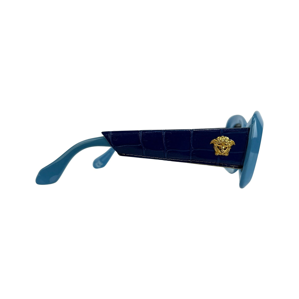 S/S 1996 Gianni Versace Light Blue Croc Embossed Leather Trim Sunglasses - RealList