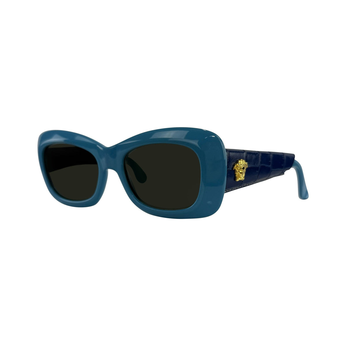 S/S 1996 Gianni Versace Light Blue Croc Embossed Leather Trim Sunglasses - RealList