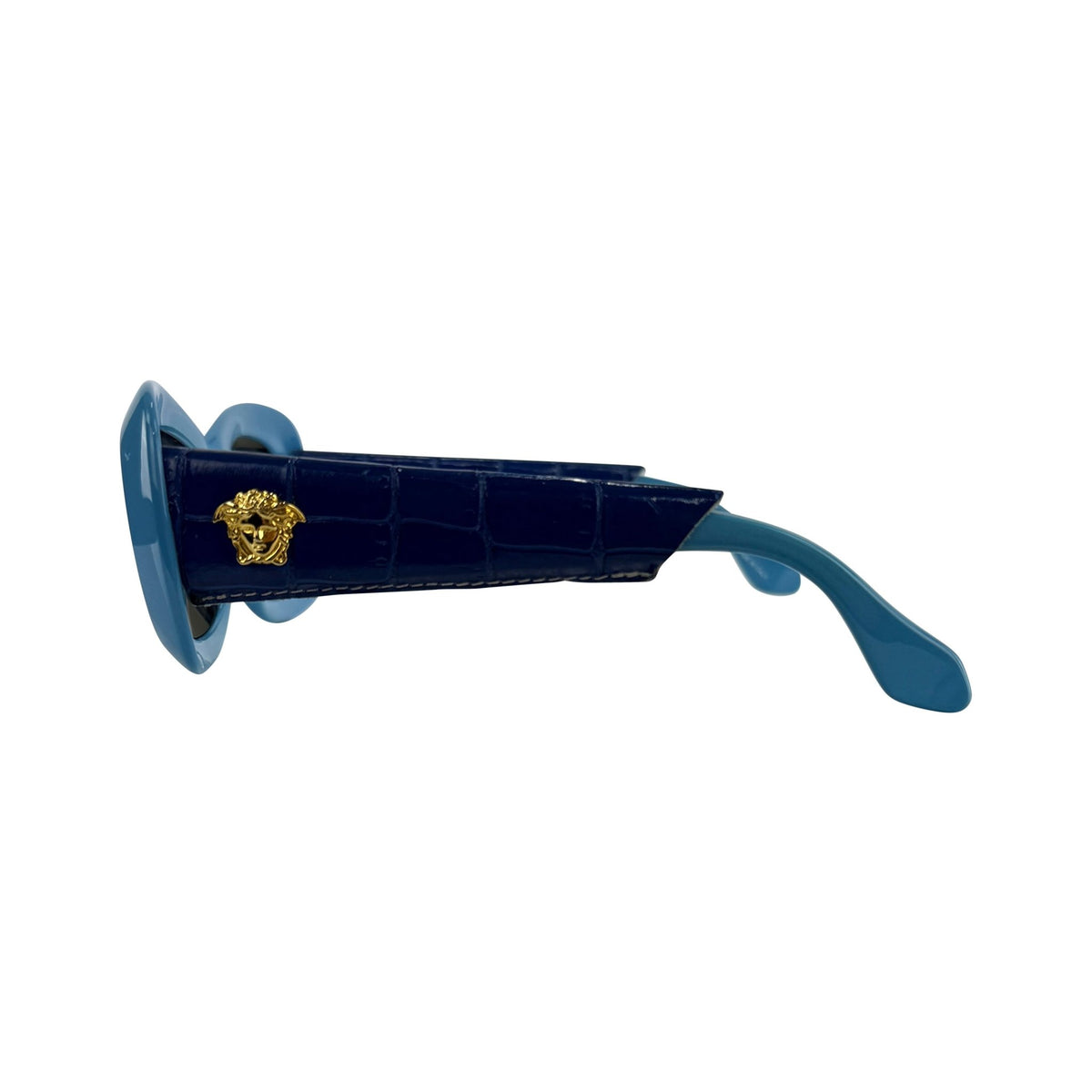S/S 1996 Gianni Versace Light Blue Croc Embossed Leather Trim Sunglasses - RealList