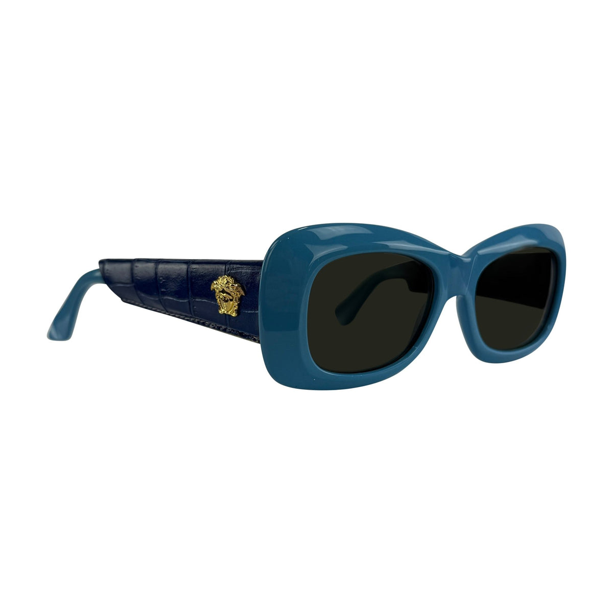 S/S 1996 Gianni Versace Light Blue Croc Embossed Leather Trim Sunglasses - RealList