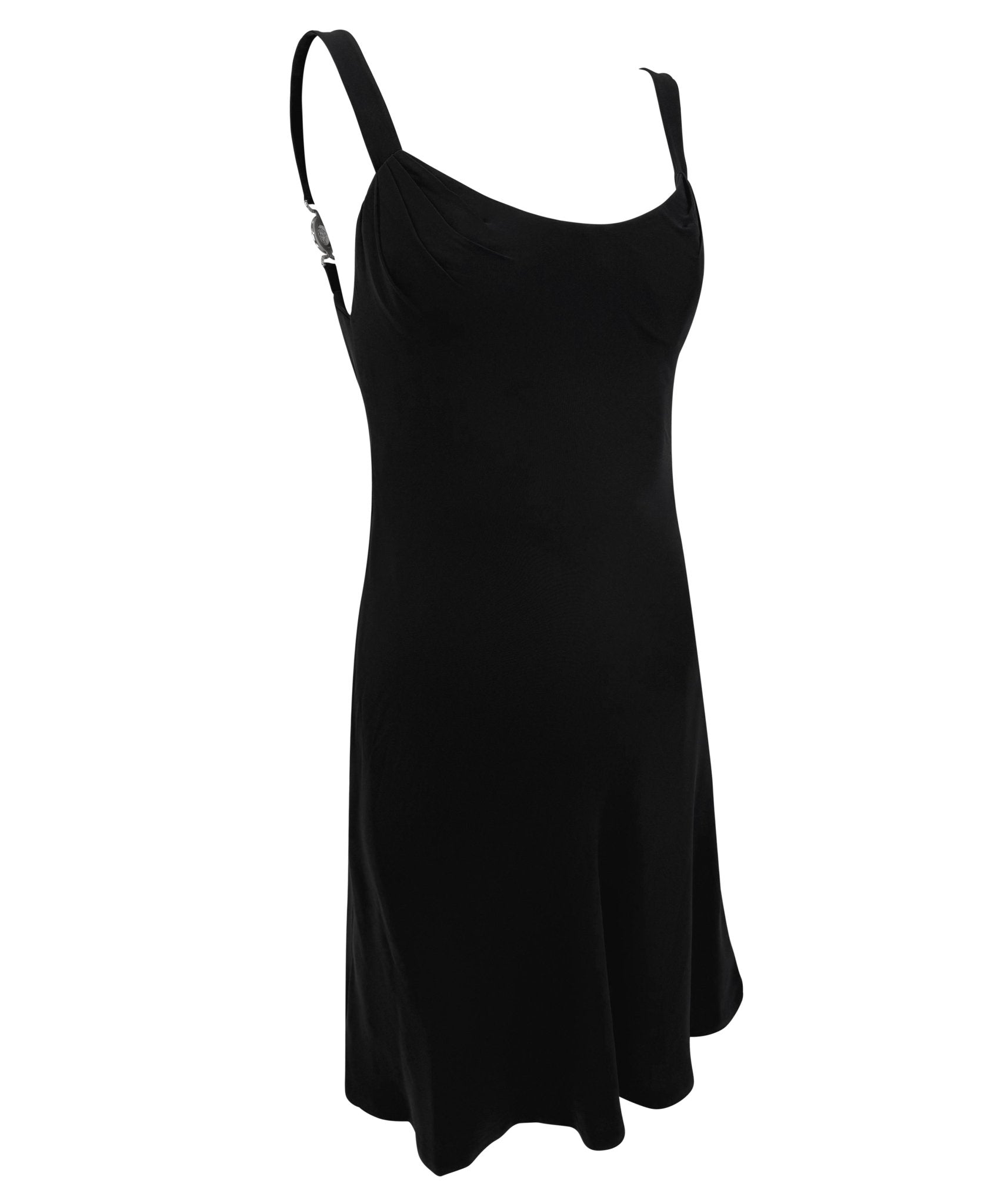 S/S 1996 Gianni Versace Runway Black Medusa Buckle Flared Mini Dress - RealList