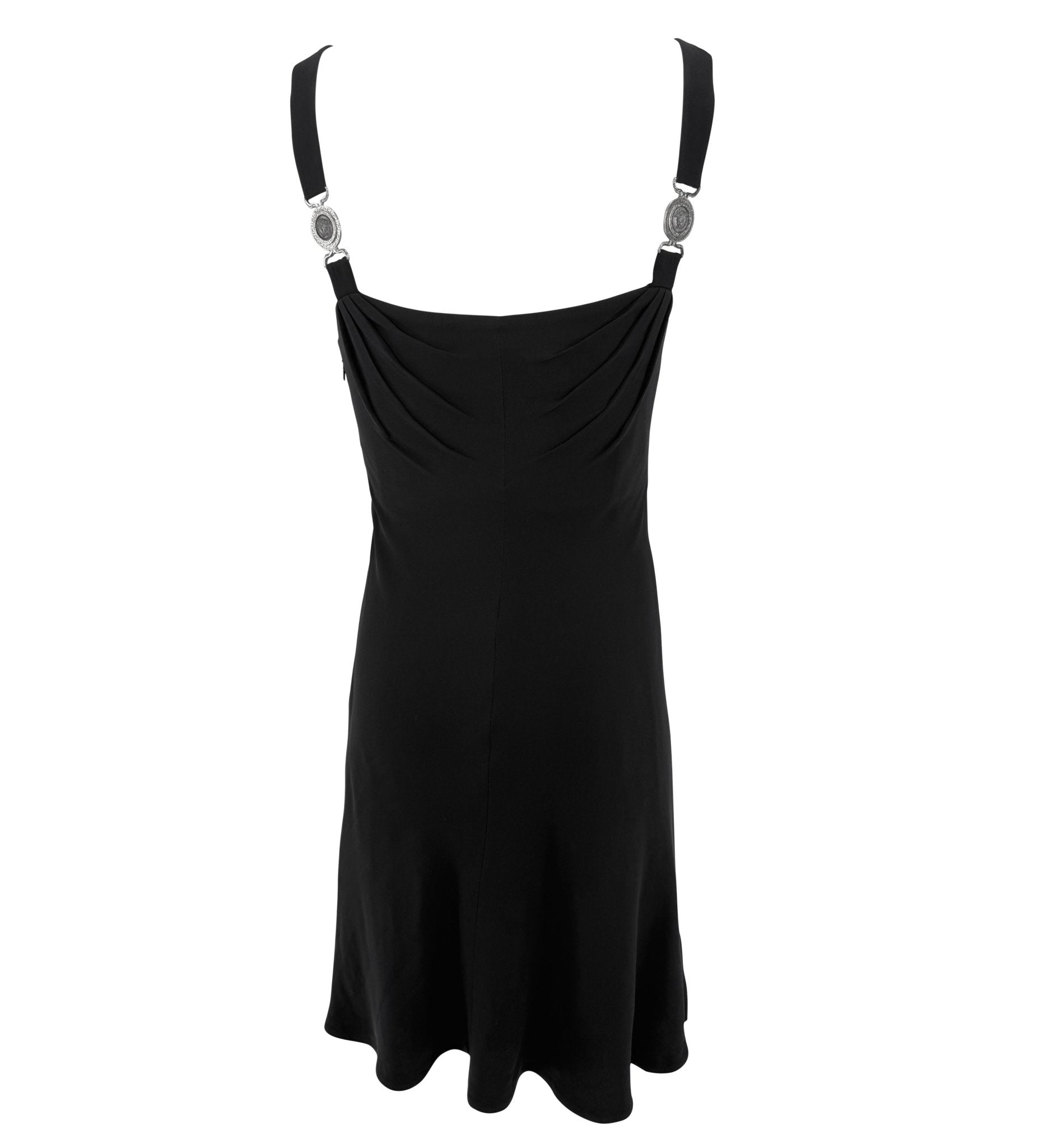 S/S 1996 Gianni Versace Runway Black Medusa Buckle Flared Mini Dress - RealList