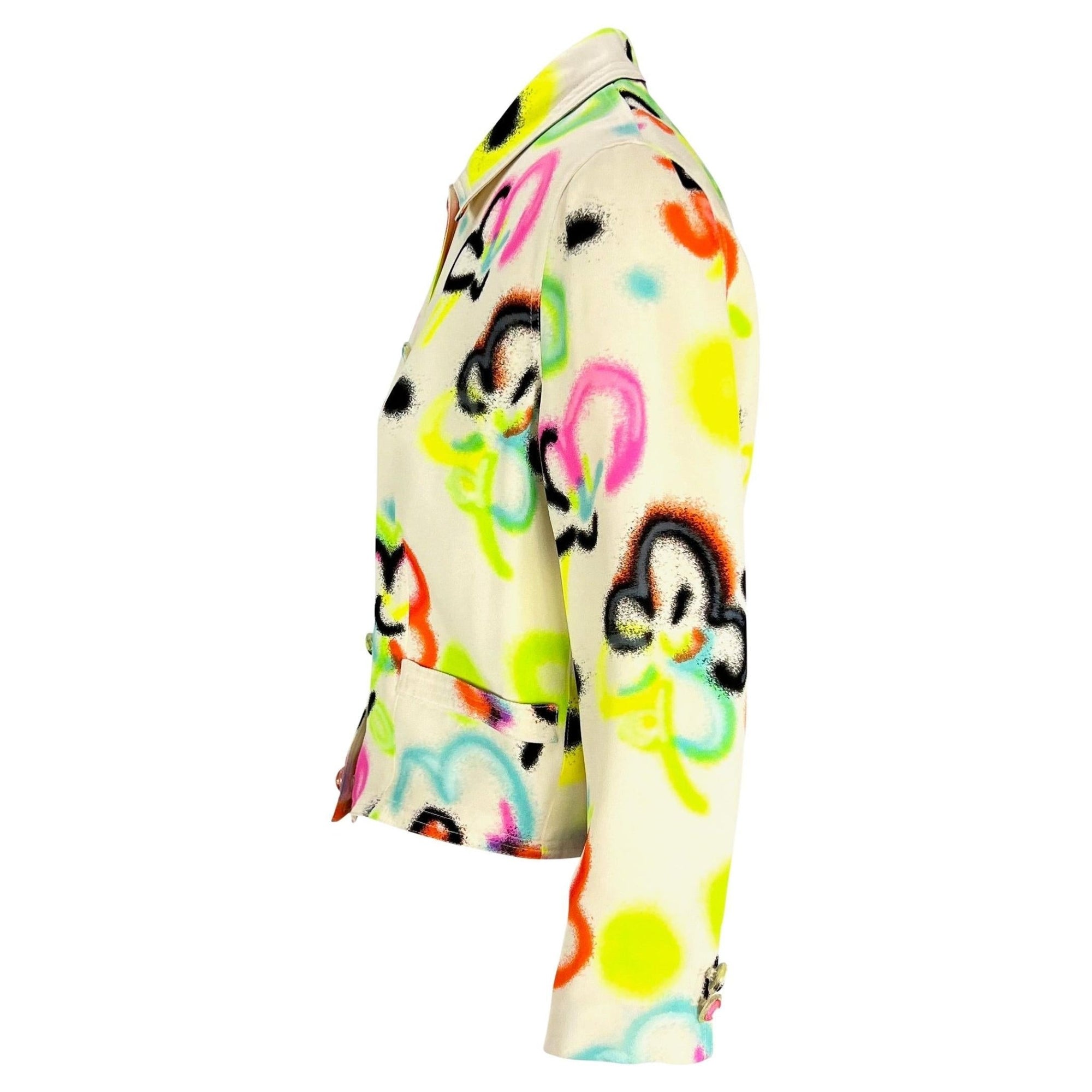 S/S 1996 Gianni Versace White Graffiti Floral Medusa Button Jacket - RealList