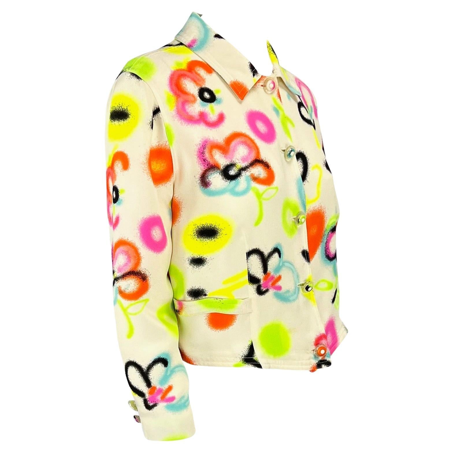 S/S 1996 Gianni Versace White Graffiti Floral Medusa Button Jacket - RealList