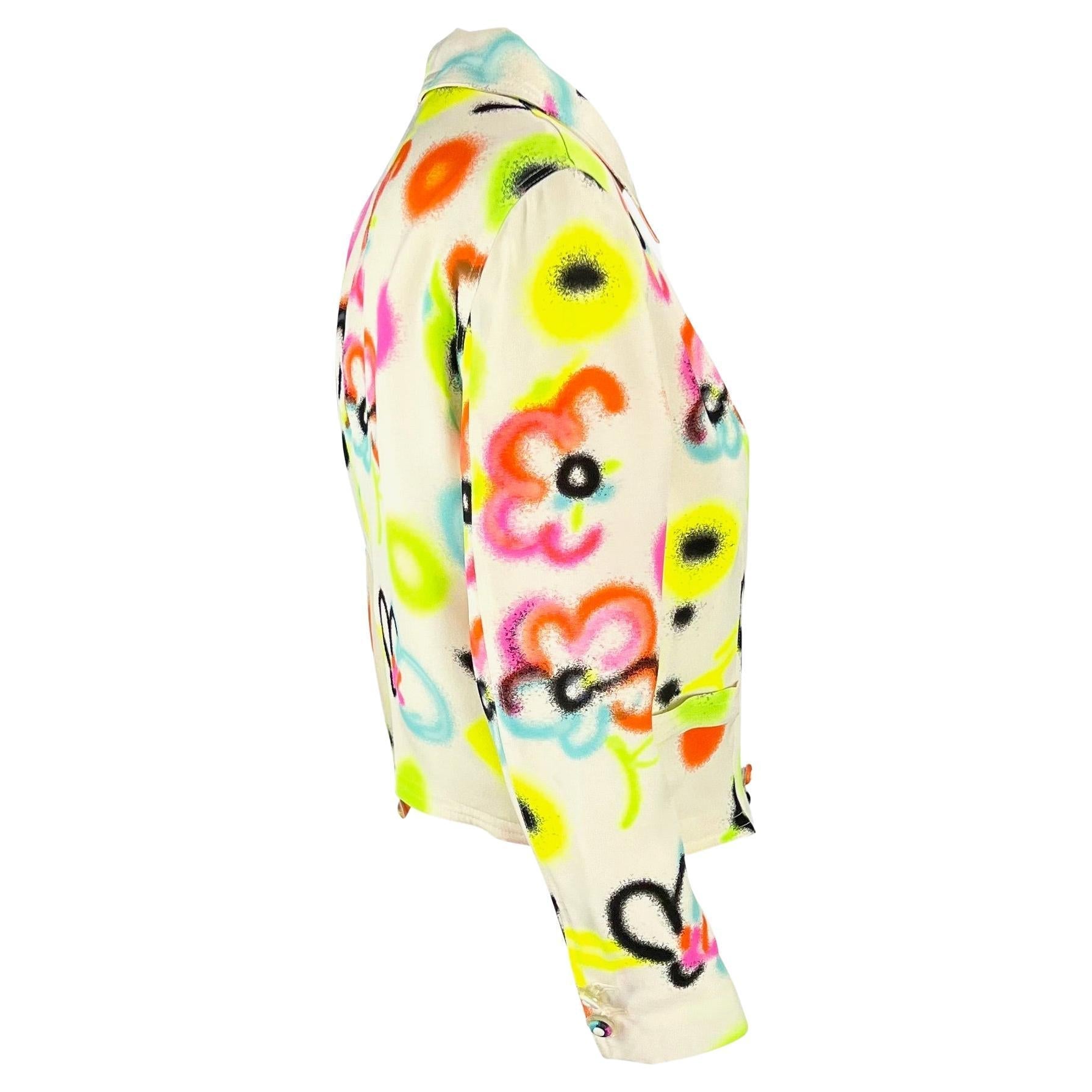 S/S 1996 Gianni Versace White Graffiti Floral Medusa Button Jacket - RealList