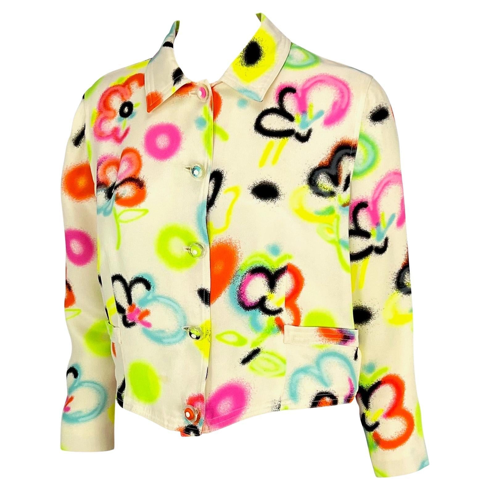 S/S 1996 Gianni Versace White Graffiti Floral Medusa Button Jacket - RealList