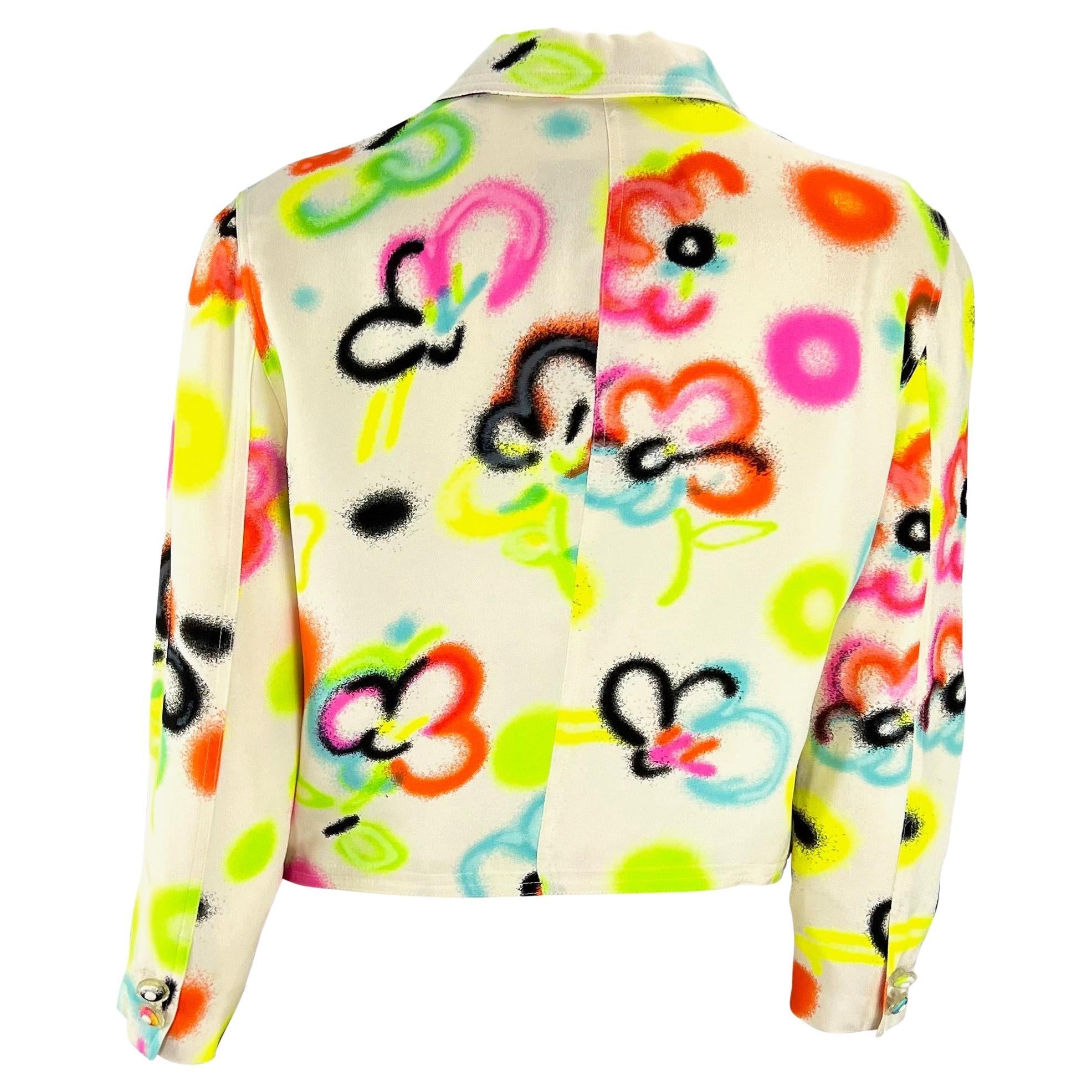 S/S 1996 Gianni Versace White Graffiti Floral Medusa Button Jacket - RealList
