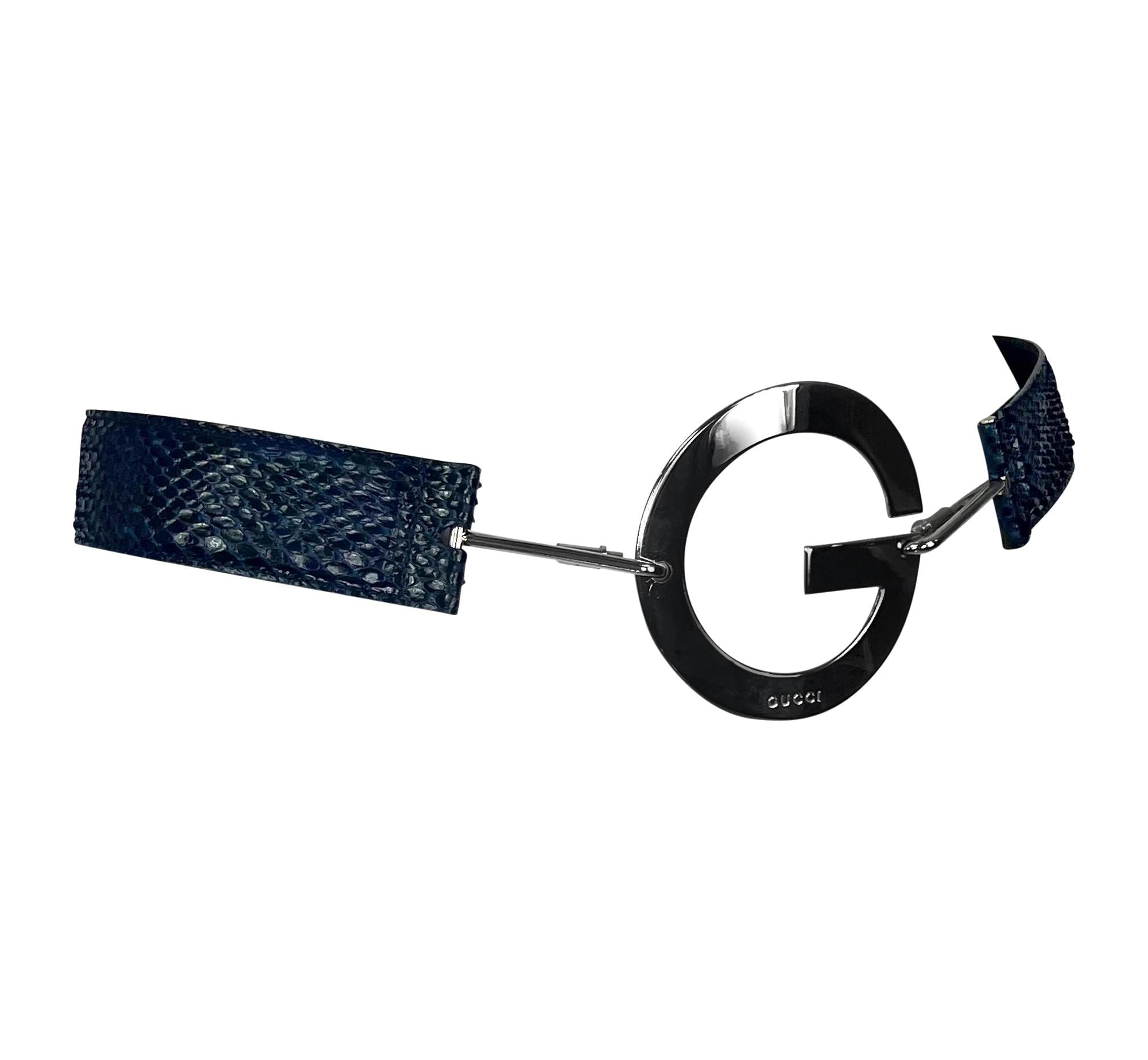 S/S 1996 Gucci by Tom Ford Ad Blue Genuine Python G Circle Buckle Belt - RealList