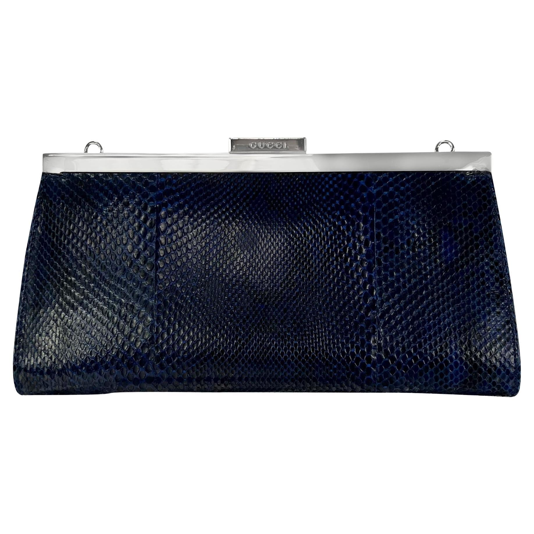 S/S 1996 Gucci by Tom Ford Deep Blue Python Convertible Chain Clutch - RealList