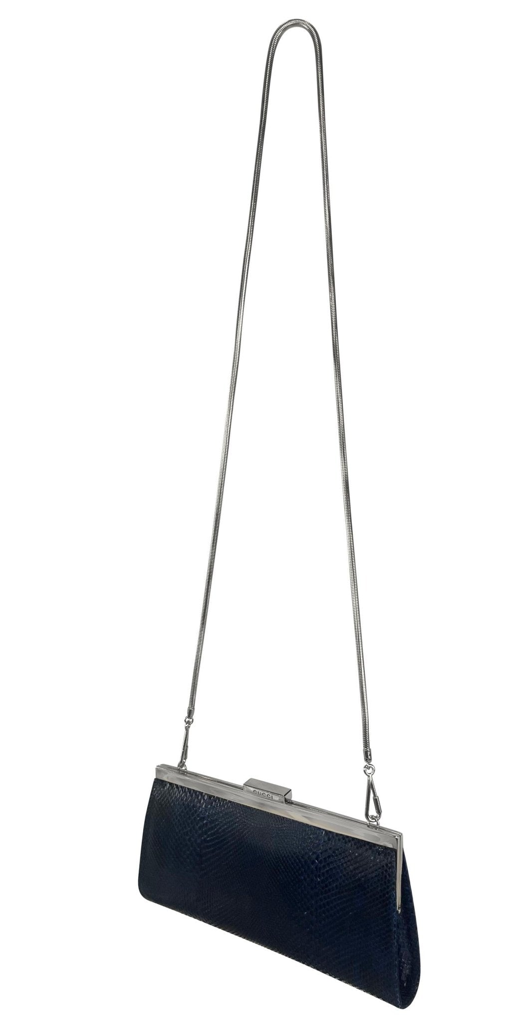 S/S 1996 Gucci by Tom Ford Deep Blue Python Convertible Chain Clutch - RealList